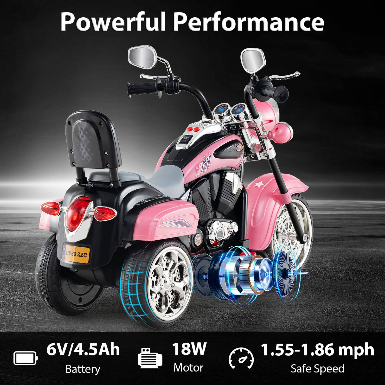 6V Kids Ride On Chopper Motorcycle 3 Wheel Trike with Headlight and Horn