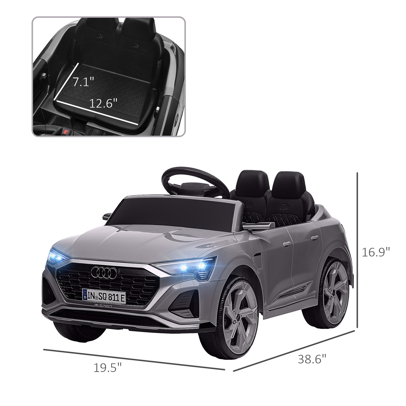 Audi Q8 e-tron Sportback Licensed 12V Kids Ride on Car, Gray