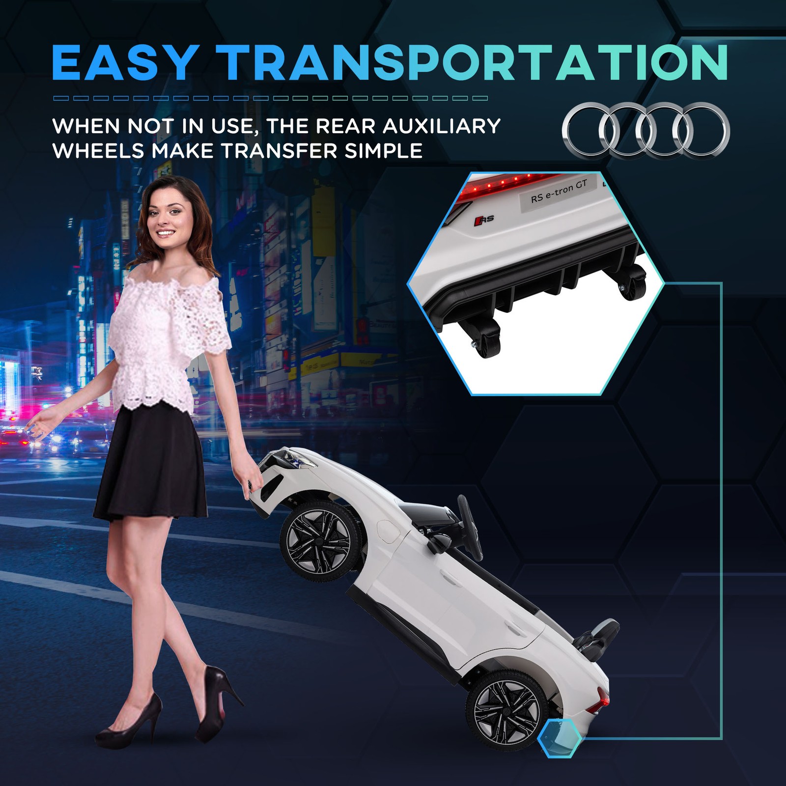 12V Kids Electric Ride On Car, Licensed Audi with Remote, White