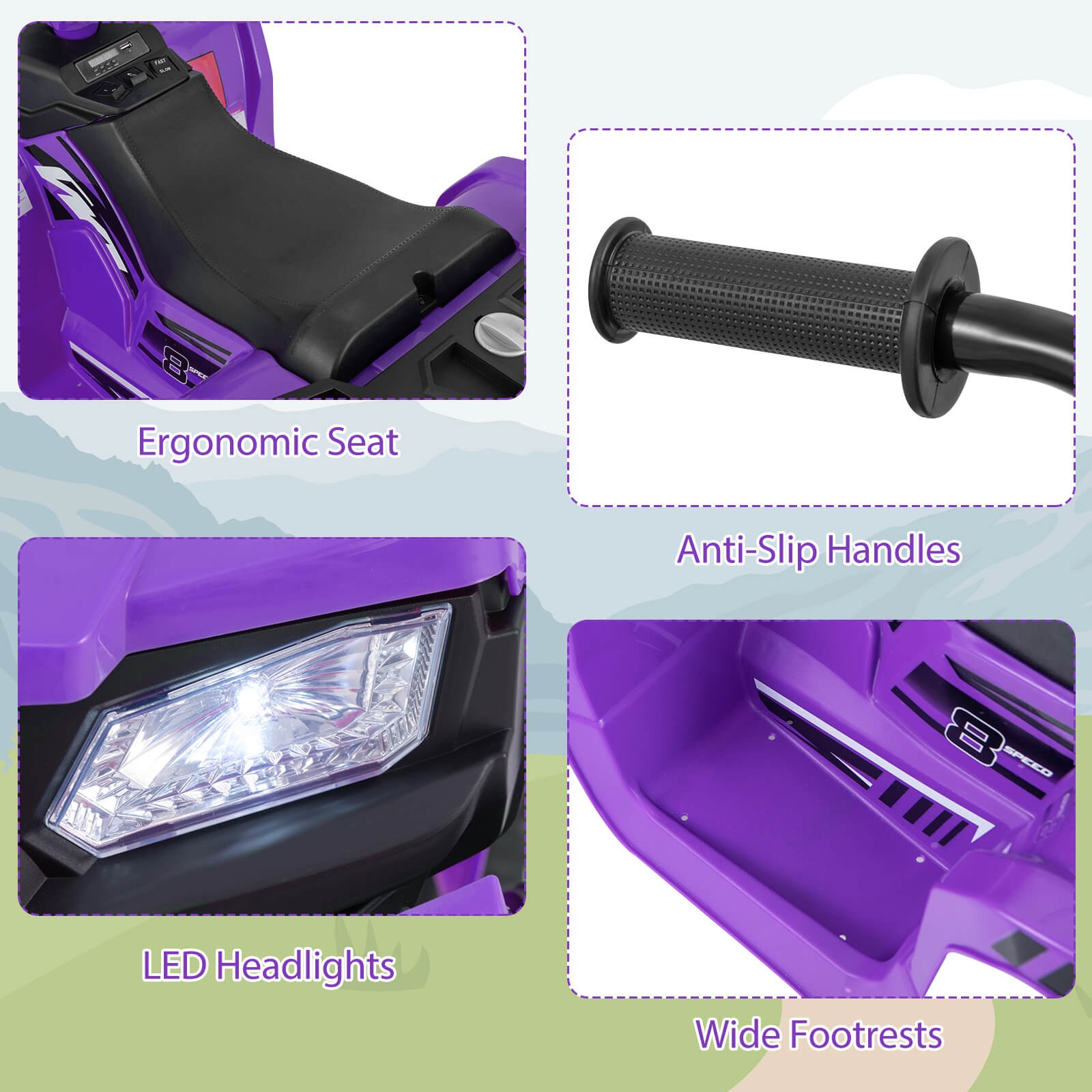 4-Wheeler Kids Ride-On Car with Wireless Connection Music Radio Treaded Tires