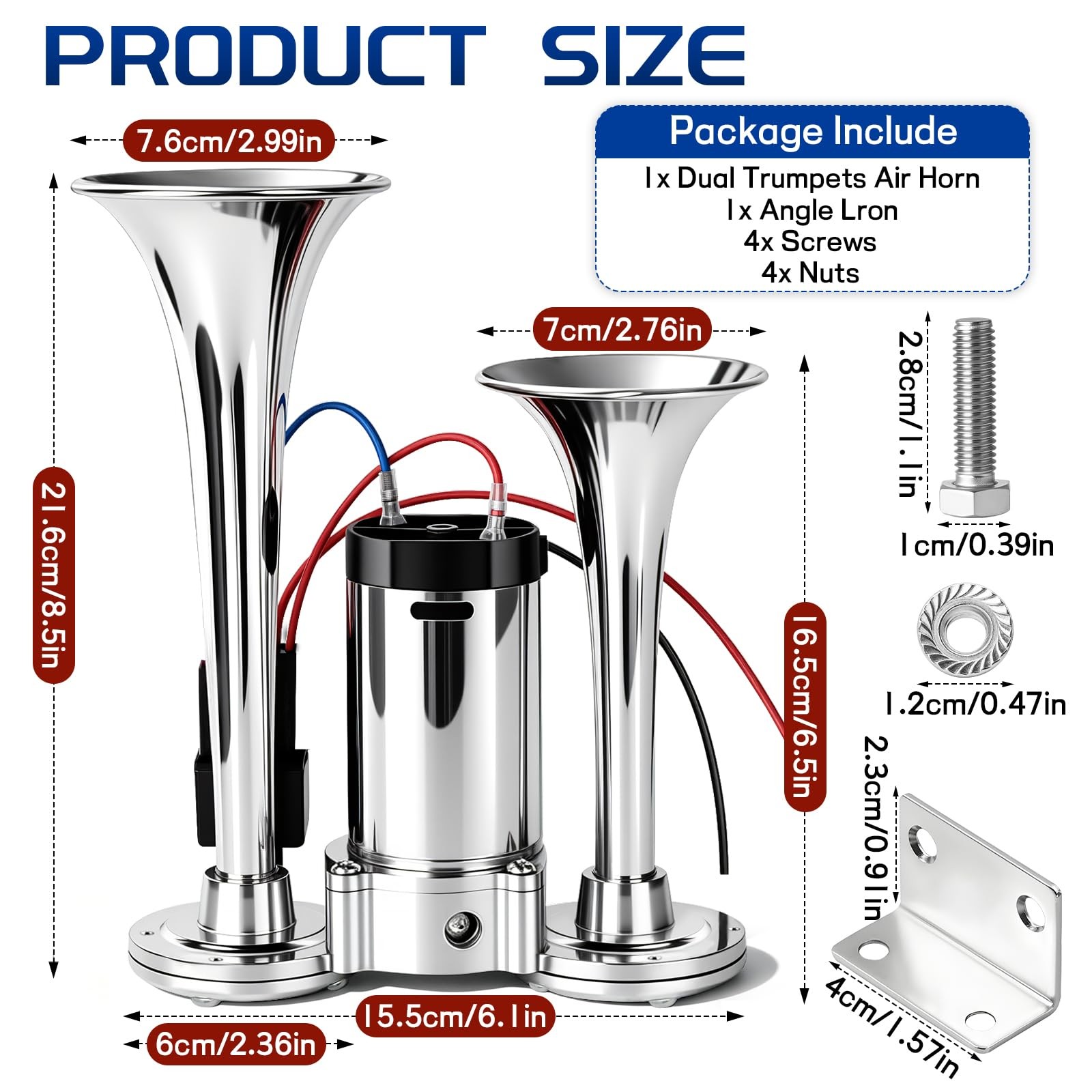 12V 600DB Super Loud Electric Air Horn, Silver Dual Trumpet Train Truck Horn …