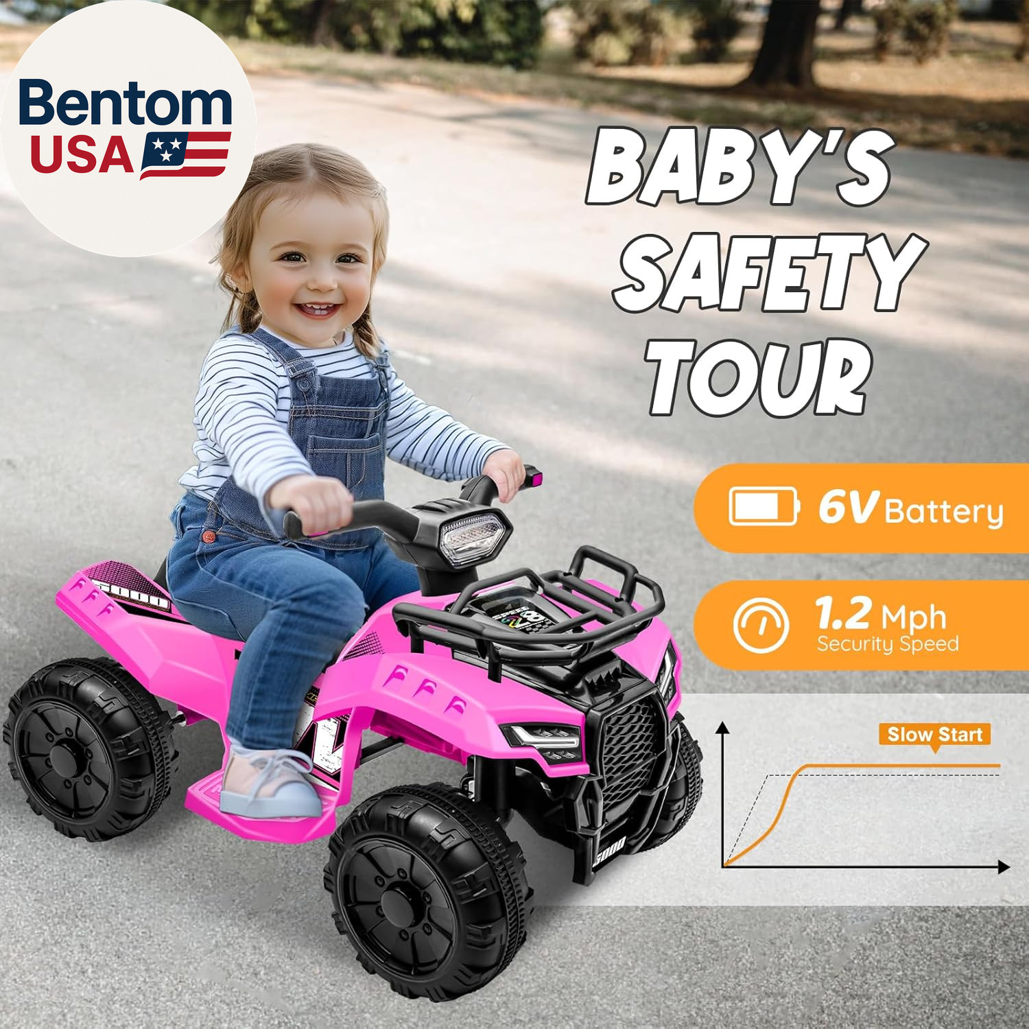 6V ATV for Kids, 4 Wheeler for Toddlers with Music, Horn, Lights, 1.2Mph Max Spe
