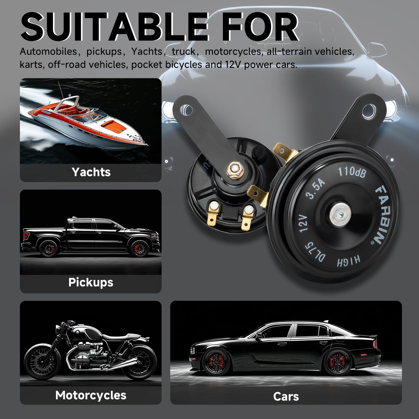 12V 110dB Compact Waterproof High Low Tone Car Motorcycle Electric Horn