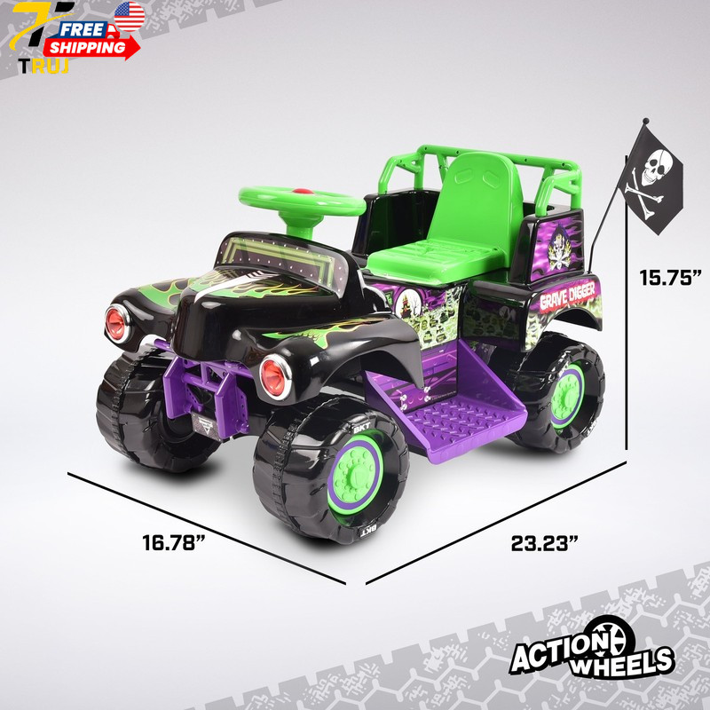 6V Grave Digger Ride on Car Monster Truck Monster Jam Graphics for Boys & Girls