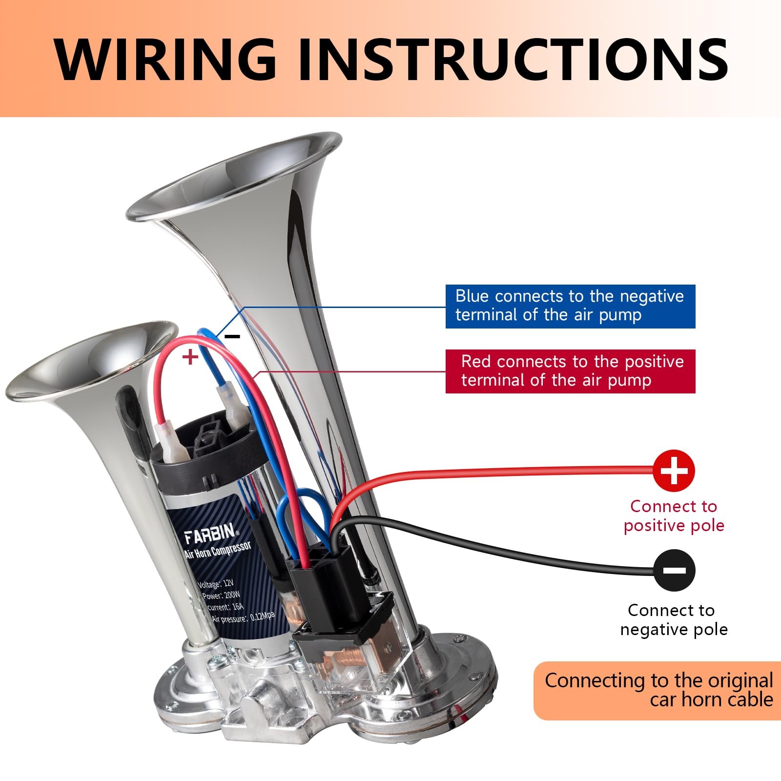 Air Horn for Truck 12V Loud Train Horn with Air Compressor Dual-Trumpet Chrome C