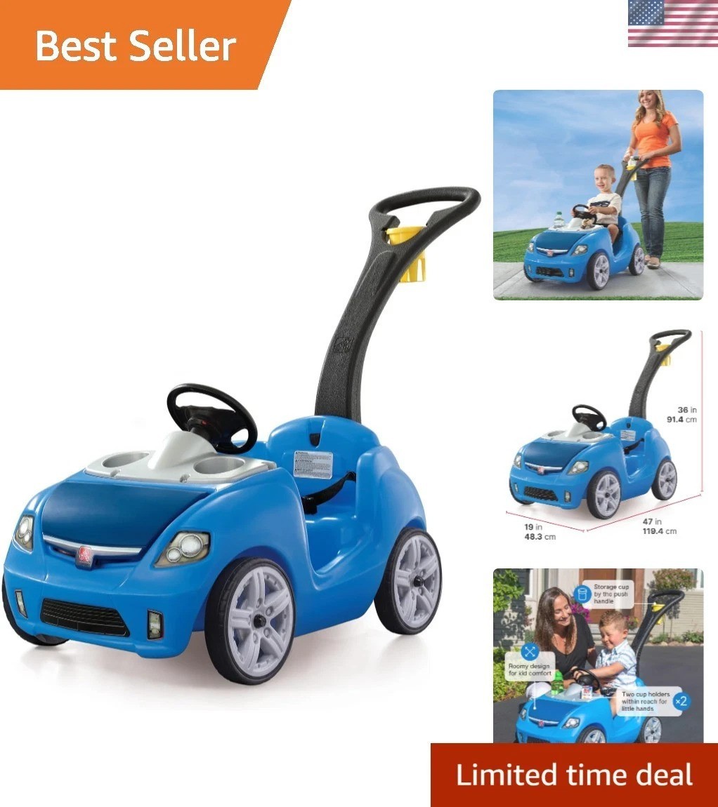 Durable Step2 Whisper Ride II Toddler Push Car with Adjustable Seat Belt, Blue