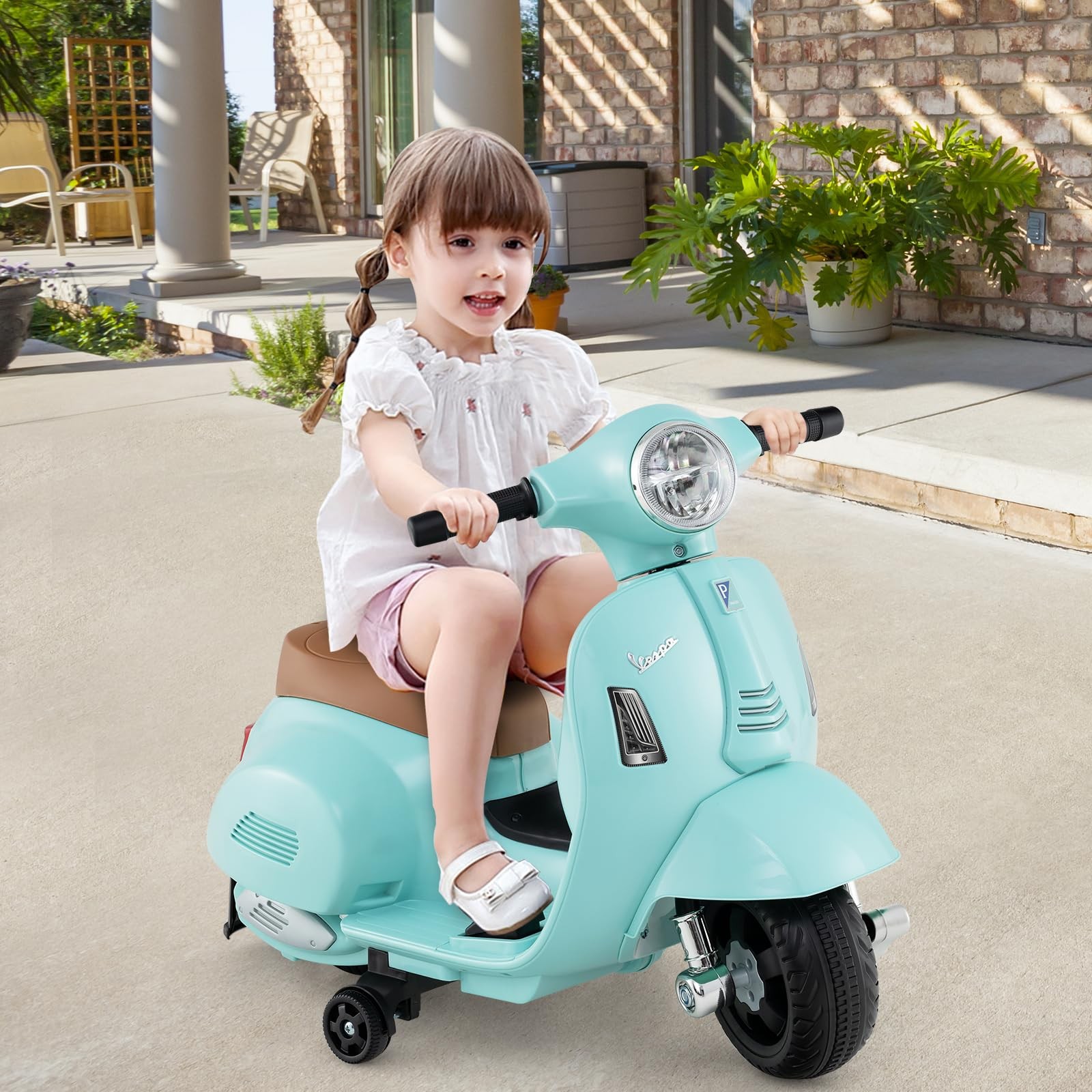 Costzon Toddler Motorcycle Licensed Vespa Ride On Motorcycle Training Wheels
