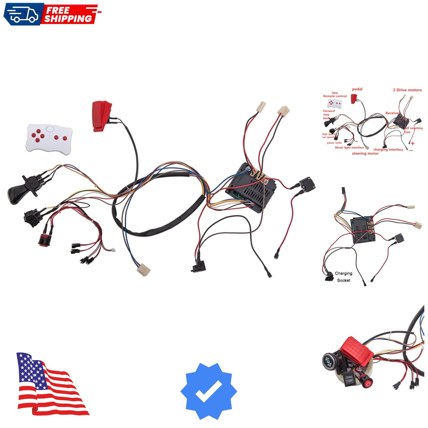 12 Volt Children Electric Car DIY Modified Wires and Switch Kit,with 2.4G Blu…