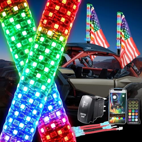 2PCS 4FT Fat UTV Whip Lights with Rocker Switch, High Brightness 4FT-2PCS