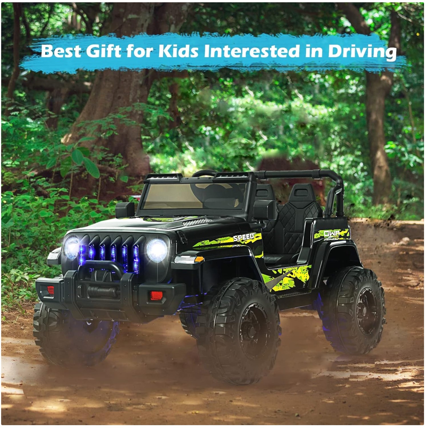 Battery Powered Cars for Kids w/ Music, Lights, Safety Belt
