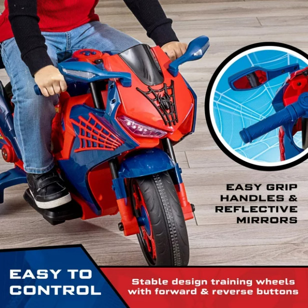 Kids Motorcycle Ride On Spiderman Design 6V Rechargeable Battery Ideal Gift NEW