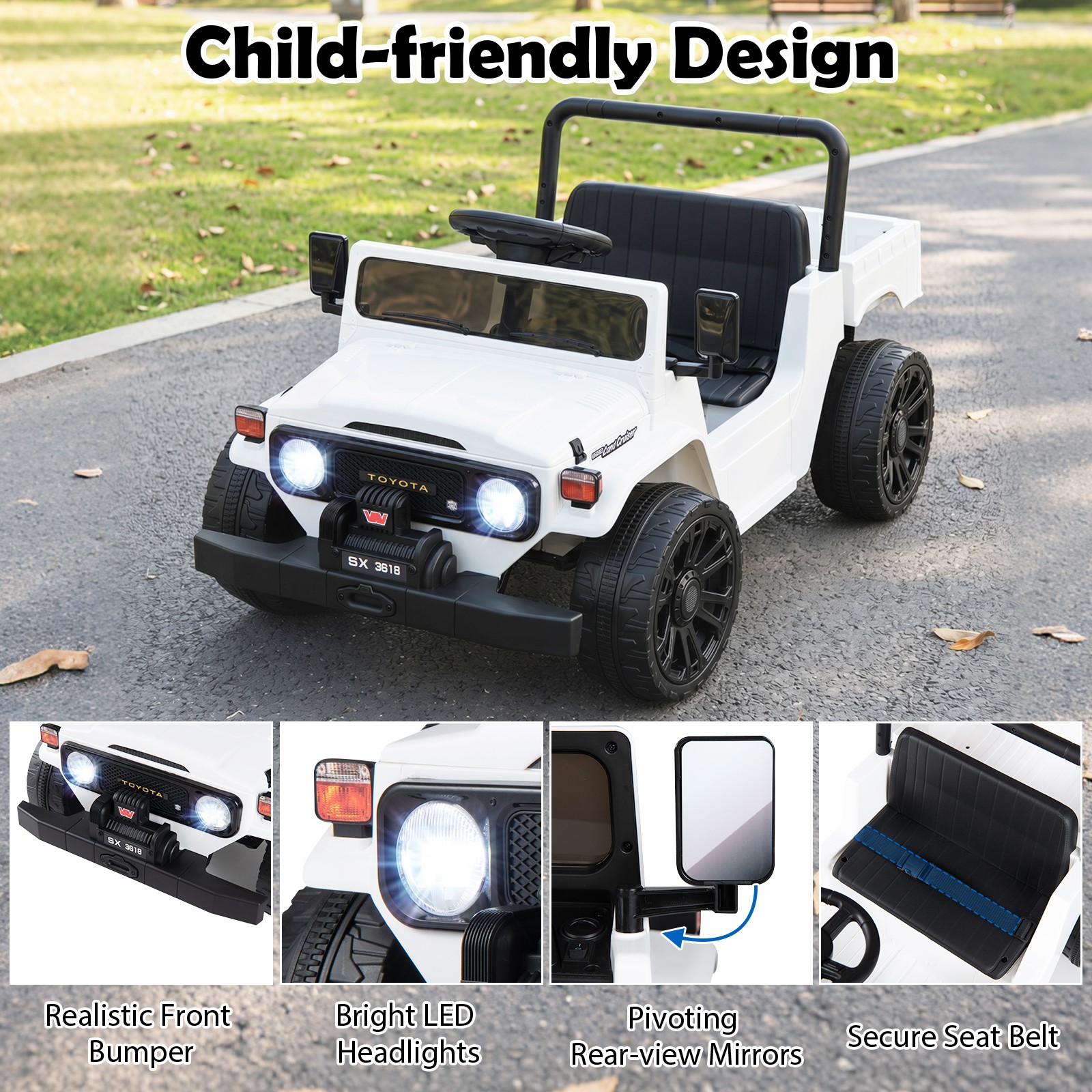Licensed Toyota Ride On Truck w/Parent Remote Control, Spring Suspension, Light
