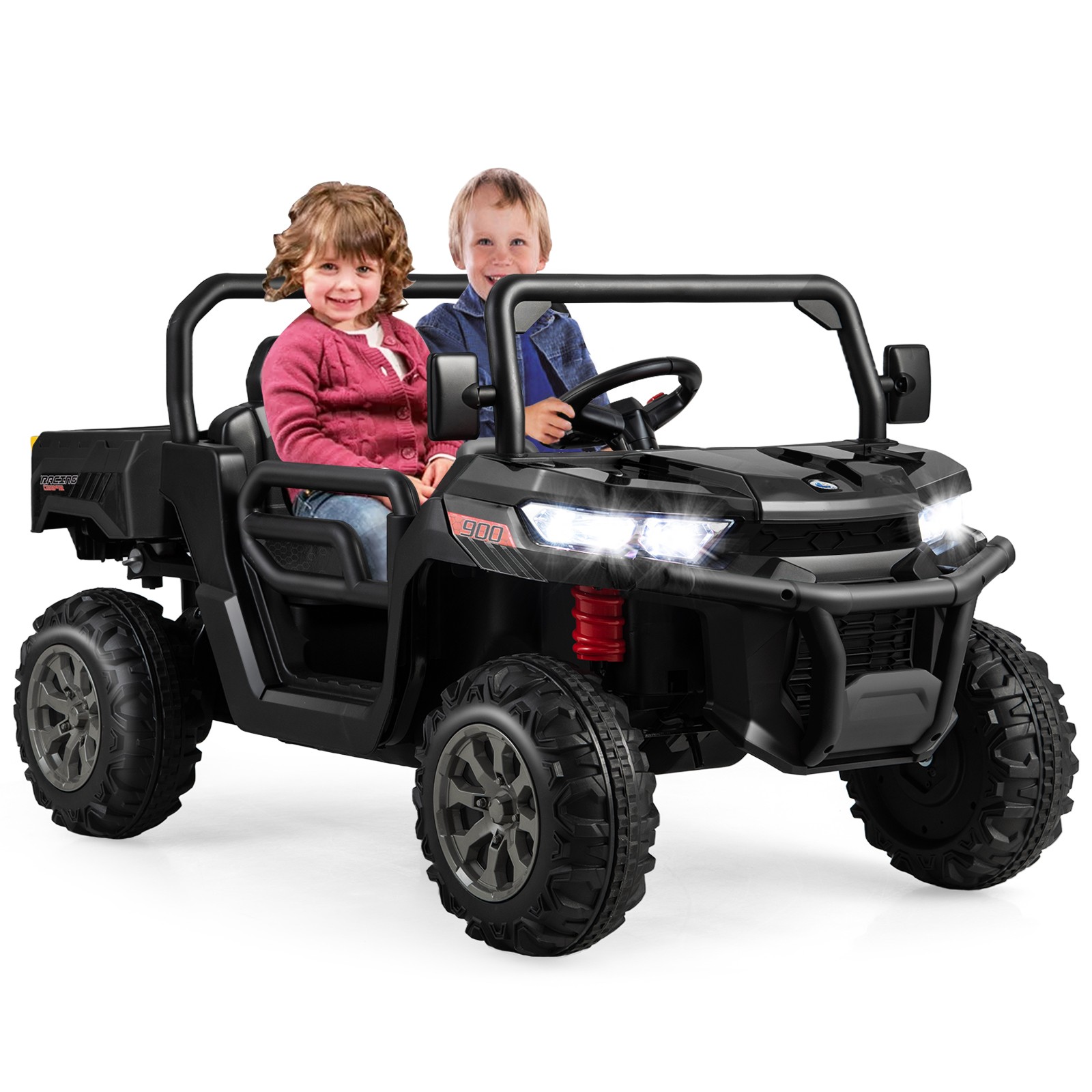 12V 2 Seater Ride On UTV Dump Truck Remote w/ Electric Dump Bed & Shovel Black