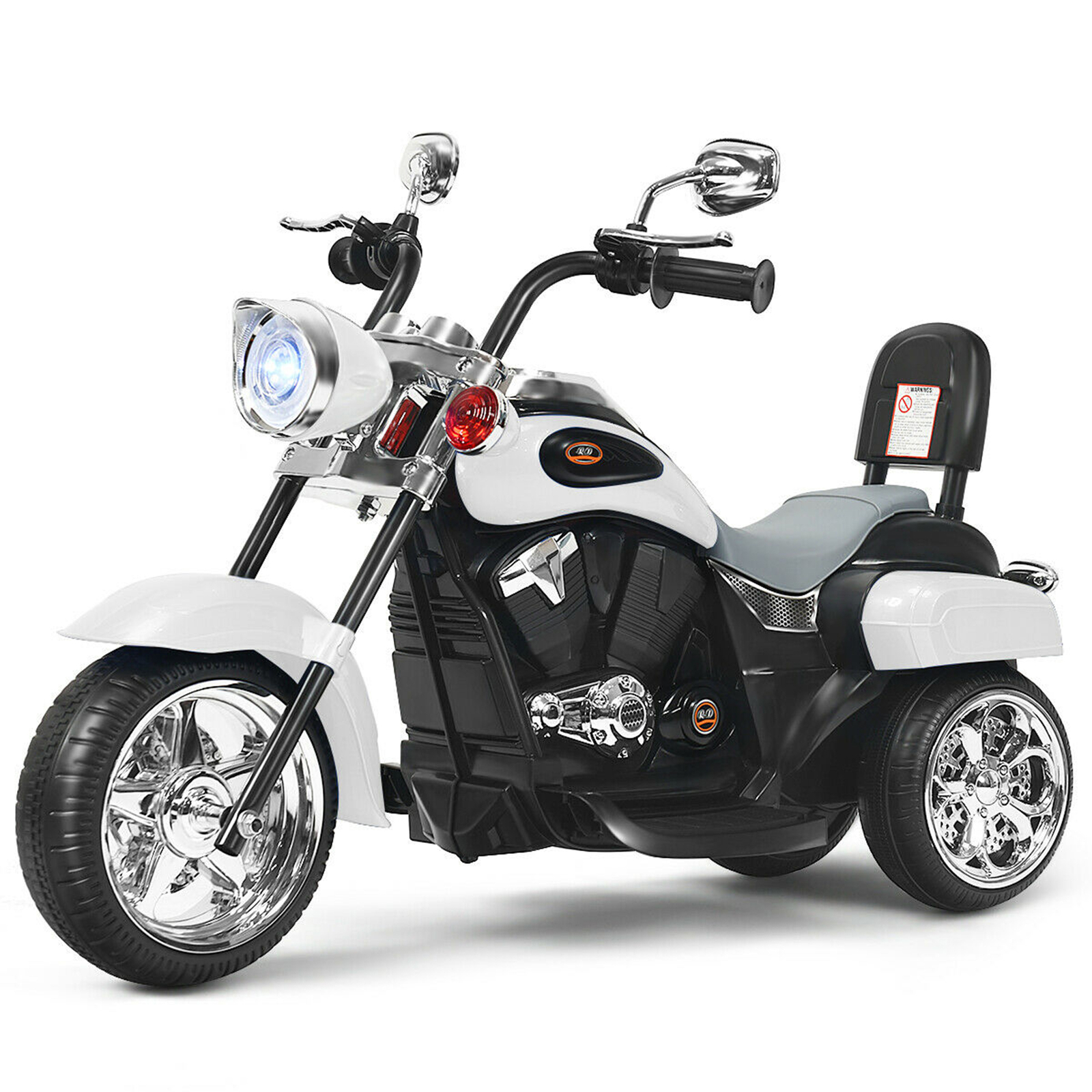 6V Kids Ride On Chopper Motorcycle 3 Wheel Trike with Headlight White