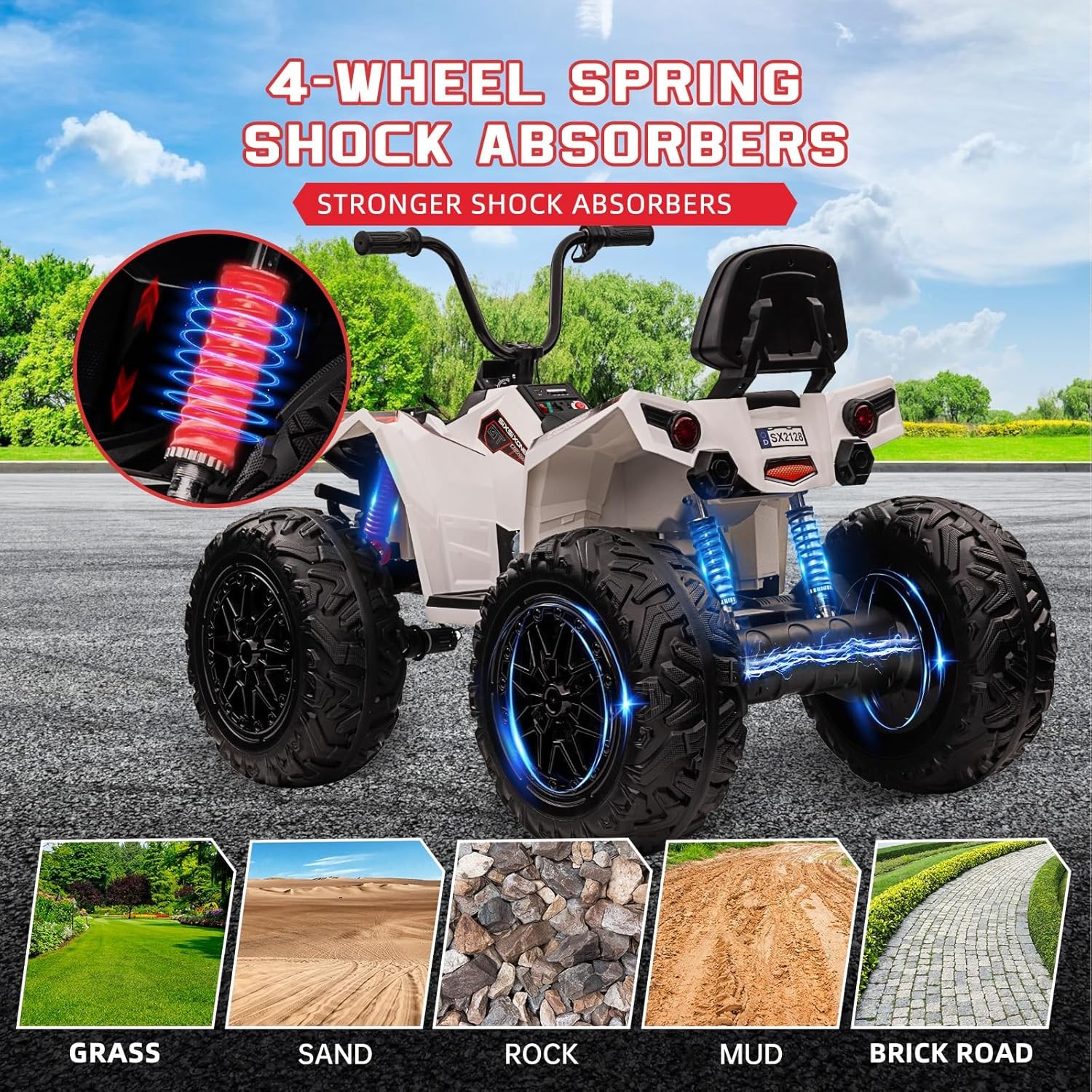 Multicolor 2-Seater Electric ATV for Kids, 4-Wheel Drive with LED Lights & Music