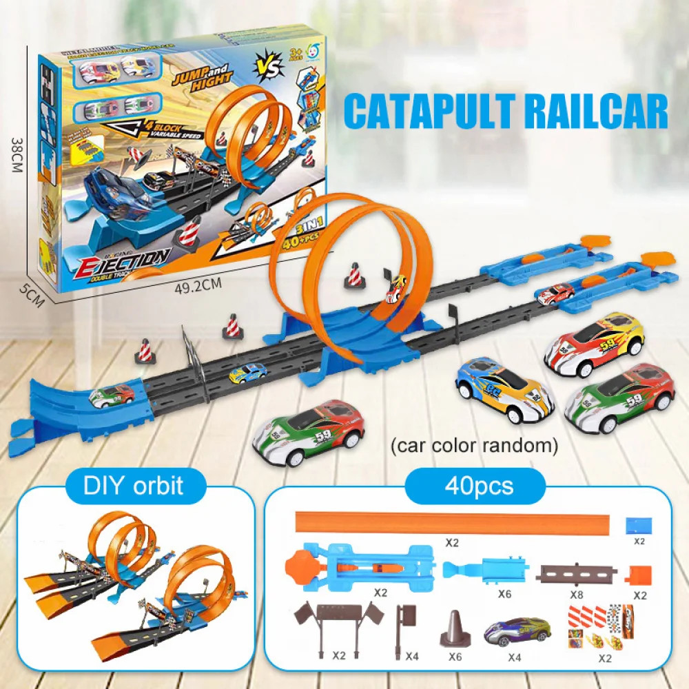 Stunt Speed Double Car Wheels Model Toys For Kids Racing Track Diy Assembled Rai