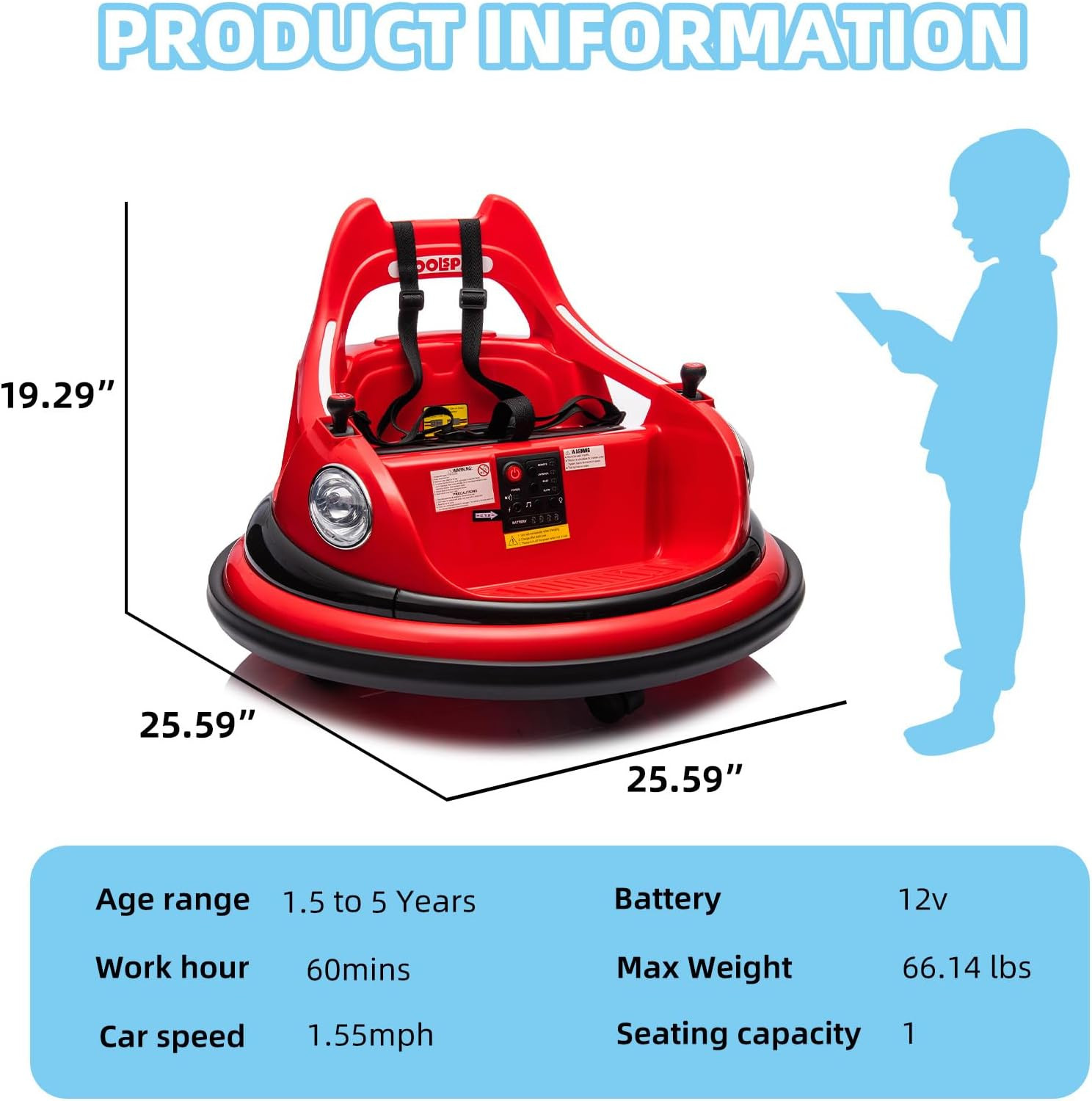 12V Bumper Car for Kids, Bumper Car for Toddlers W/Remote Control, Electric Ride