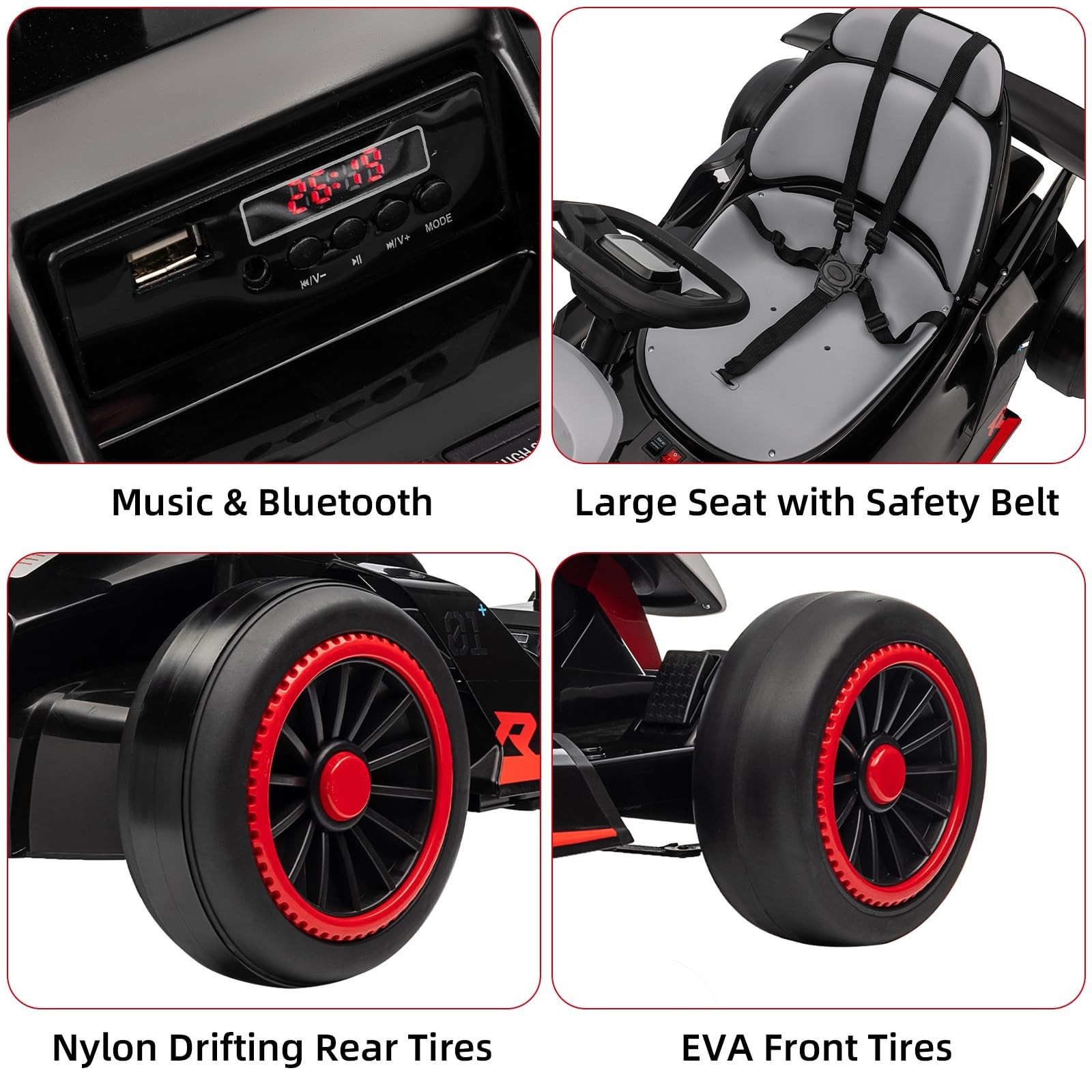 24V Go Kart for Kids Child Electric Drift Go Cart With Music 5-Point Safety Belt