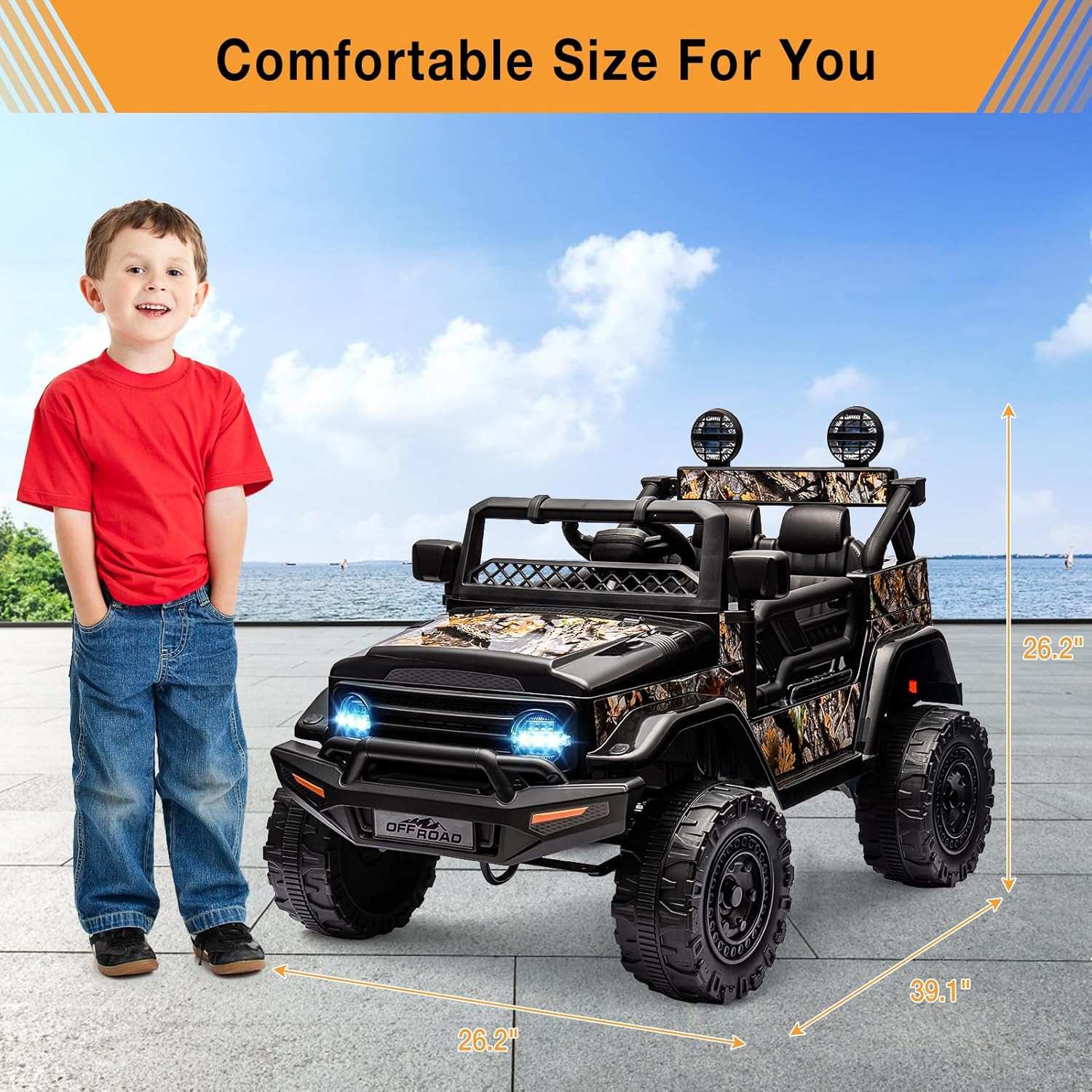 2 Seater Ride on Car for Kids, 12V Electric Truck with Parent Remote Control, Sp