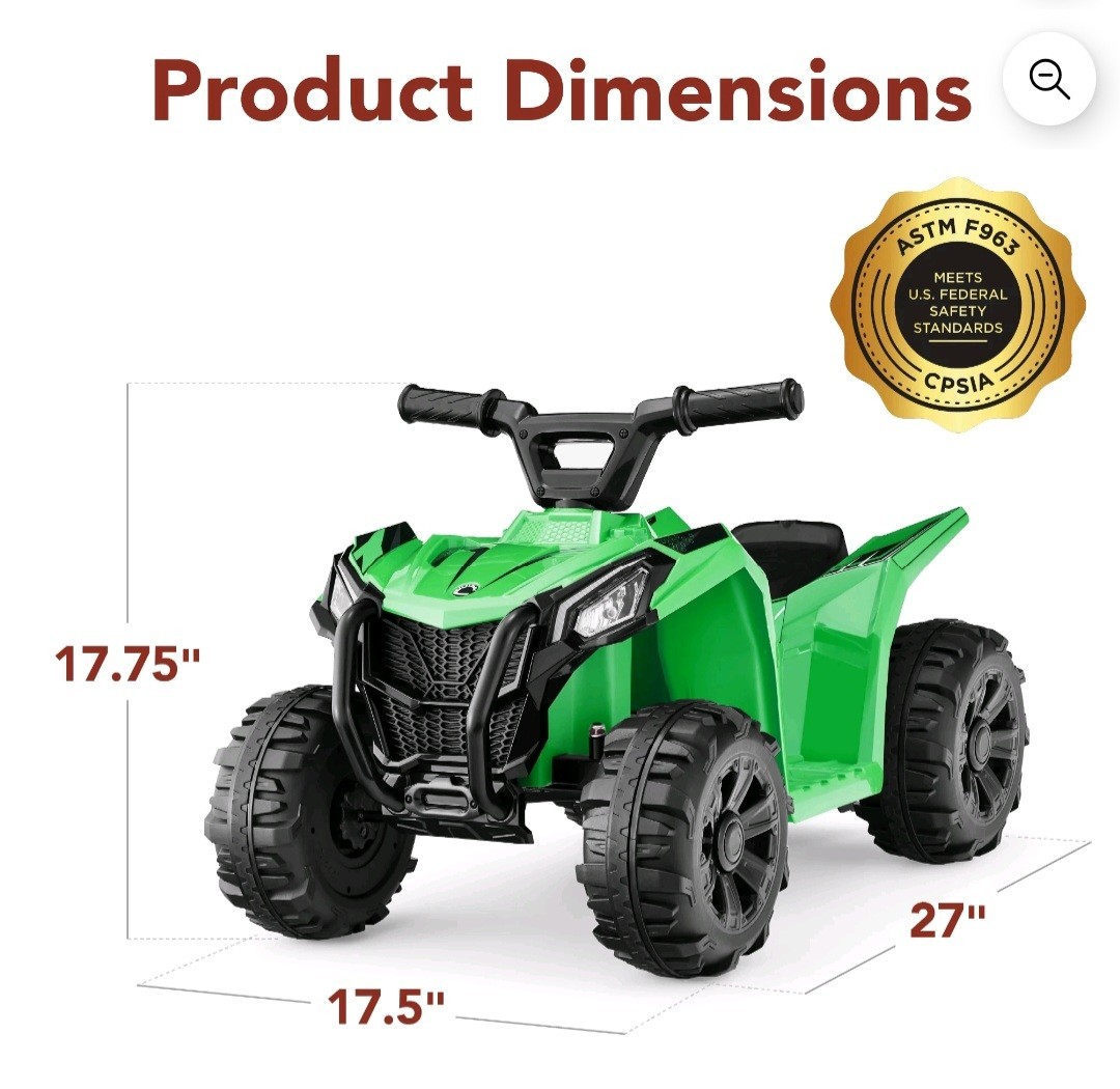 Kids Battery Powered Ride-On ATV Quad 4-Wheeler Green Ages