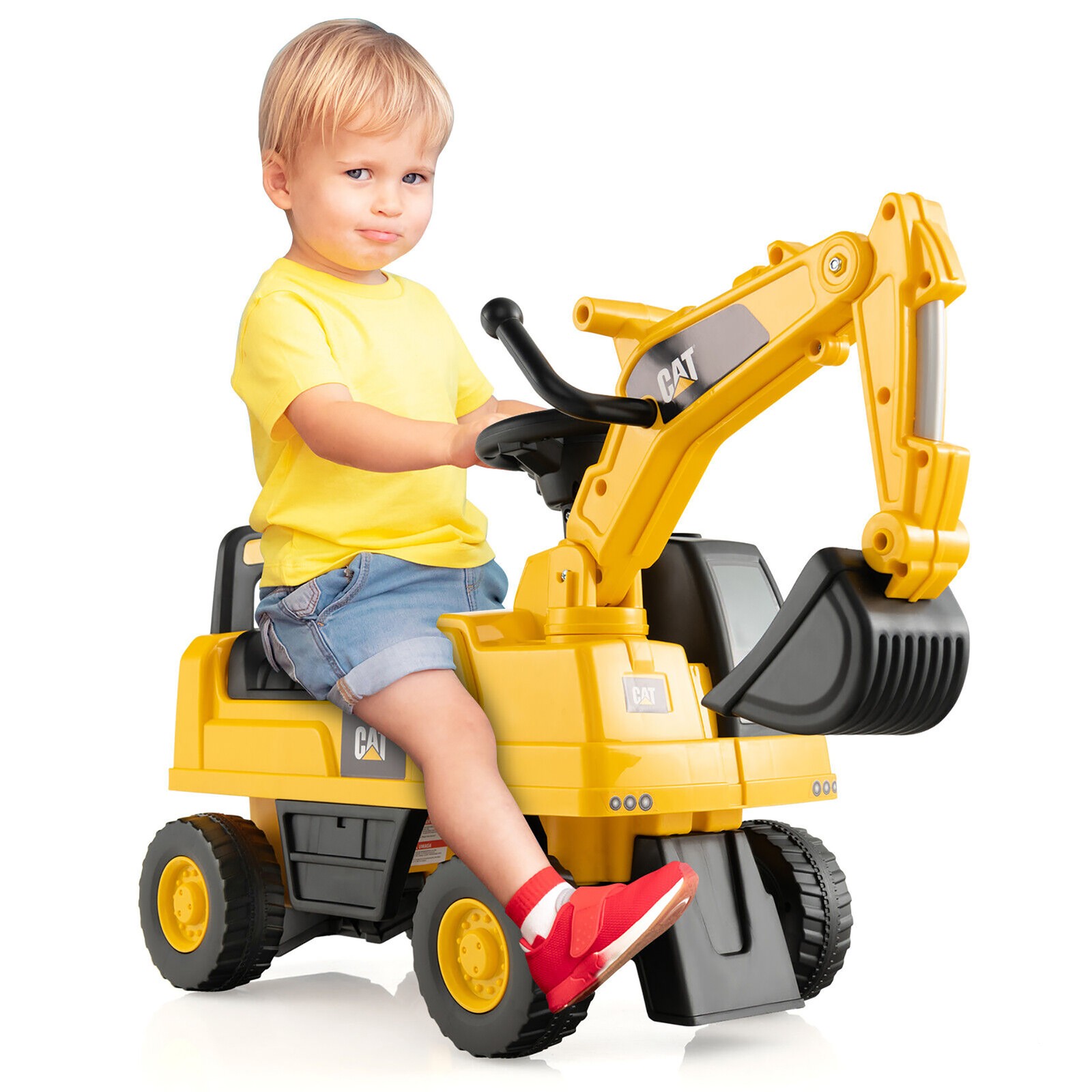 Kids Rid-On Digger Excavator Toy w/ Rotatable Digging Bucket & Hidden Storage