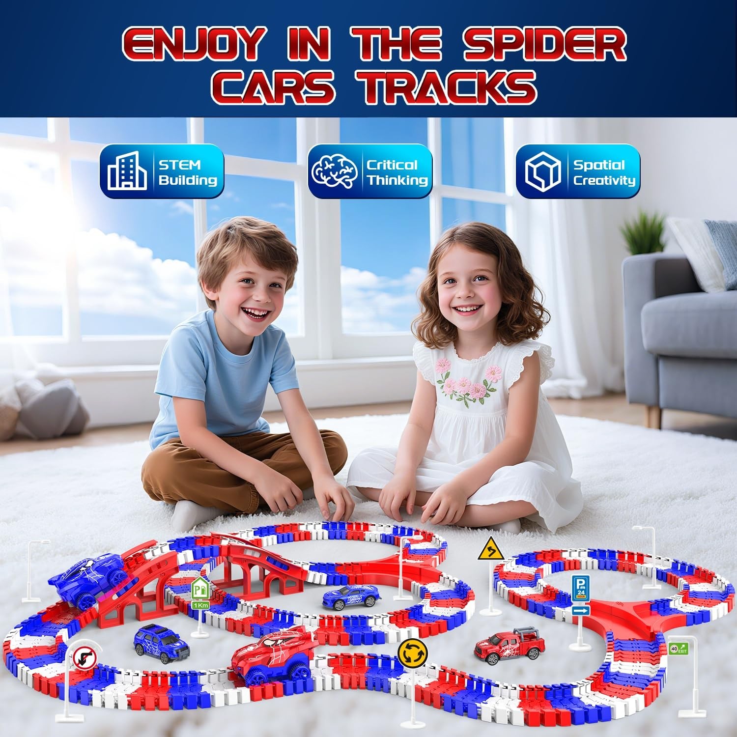 Spider Toys for Boys 4-6, Create A Spider World Road Race Tracks with 2 Cool …