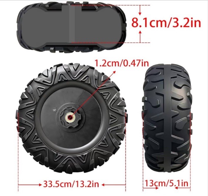 2-Pack Power Wheel Tires 13″ EVA Solid Upgrade Car/SUV/UTV/ATV 1.2cm Hole Alliga