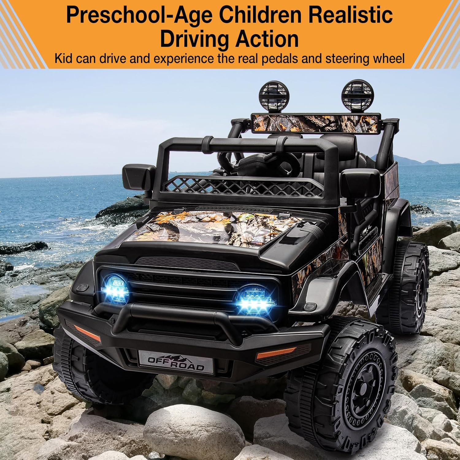 2 Seater Ride on Car for Kids, 12V Electric Truck with Parent Remote Control, Sp
