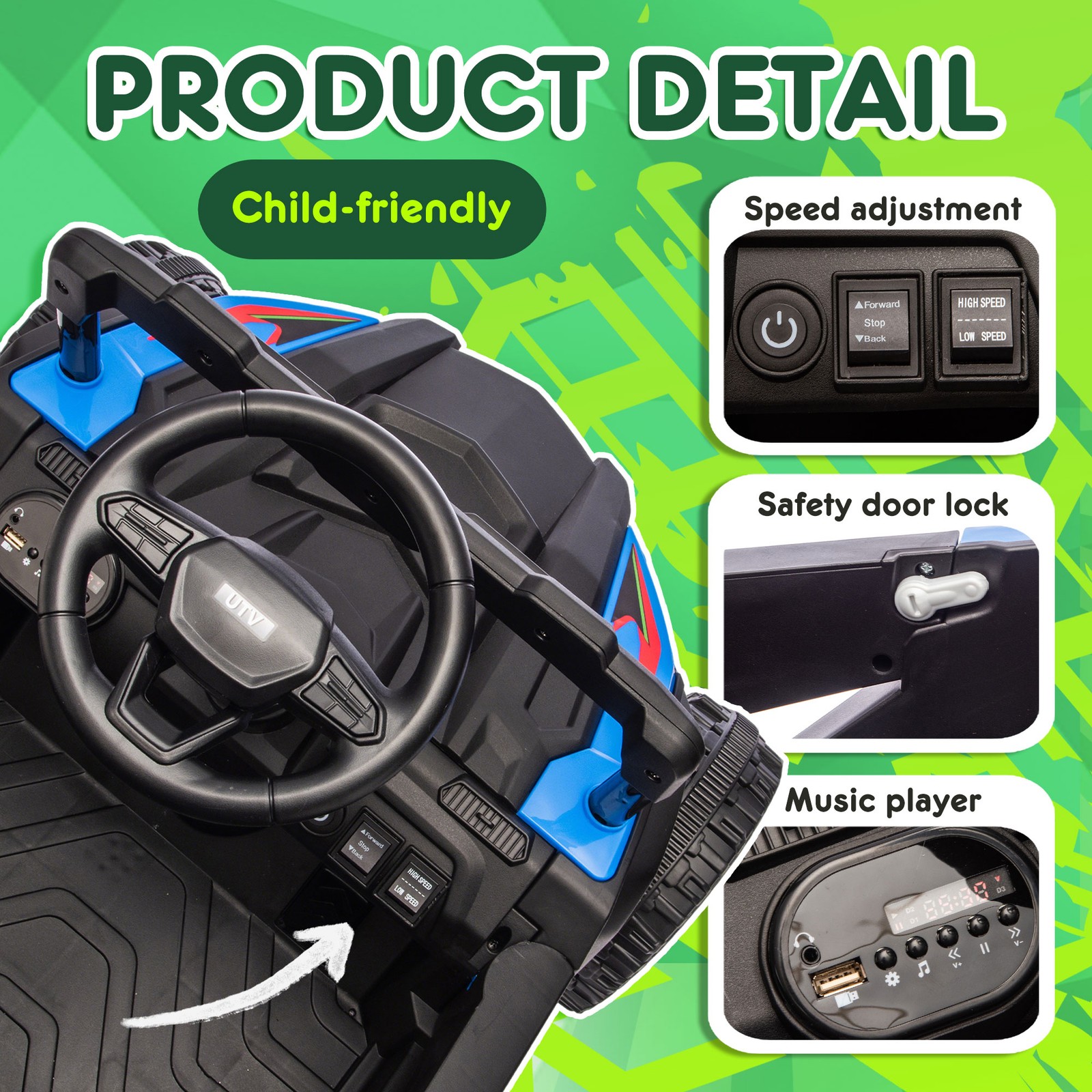 24V Kids ride on UTV W/ 2.4G PC,80W*2,Four-wheel suspension for Kids Aged 3-5