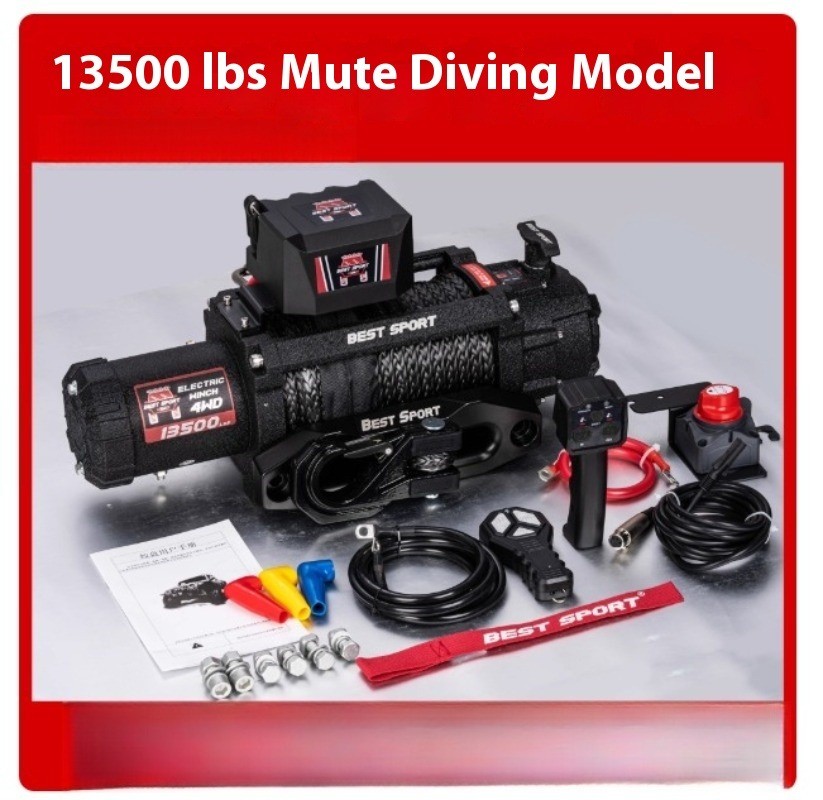12V Portable Vehicle Self-Rescue Electric Silent Integrated Winch 13,500 Lbs