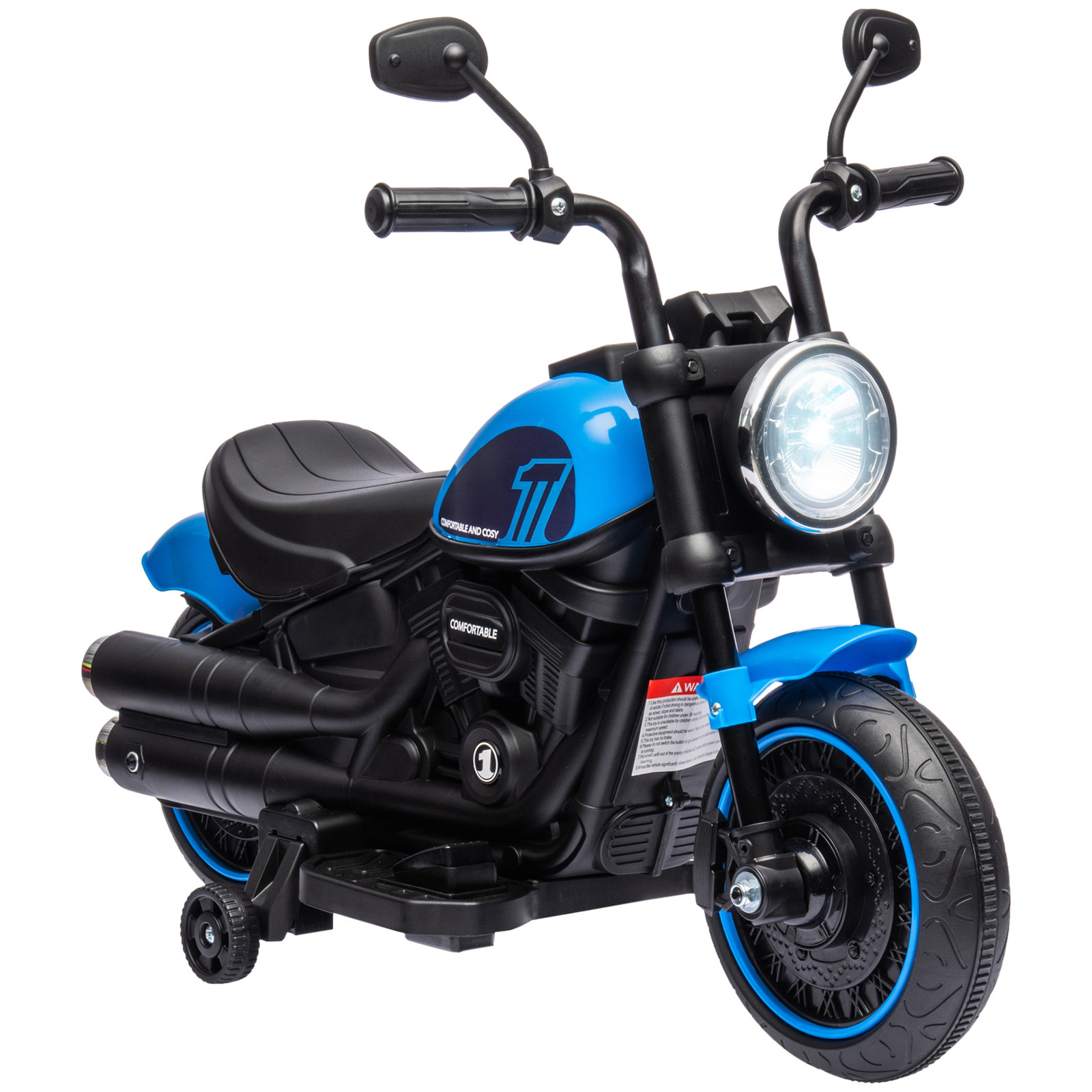 6V Kids Motorcycle w/ Training Wheels, One-Button Start, Pink