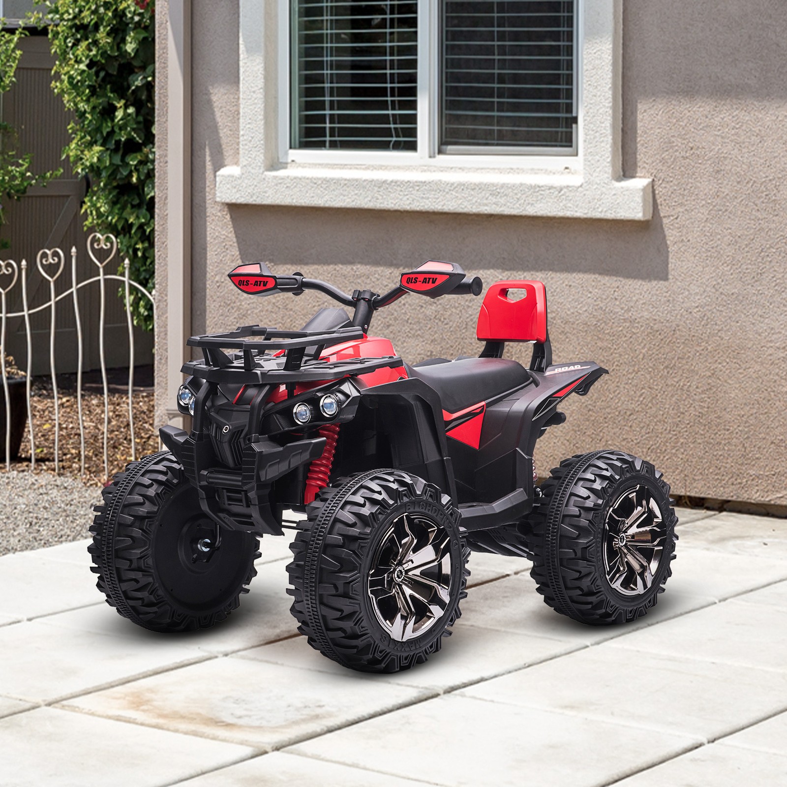 12V Kids ATV Quad Car Toy with Music & Headlights, Red