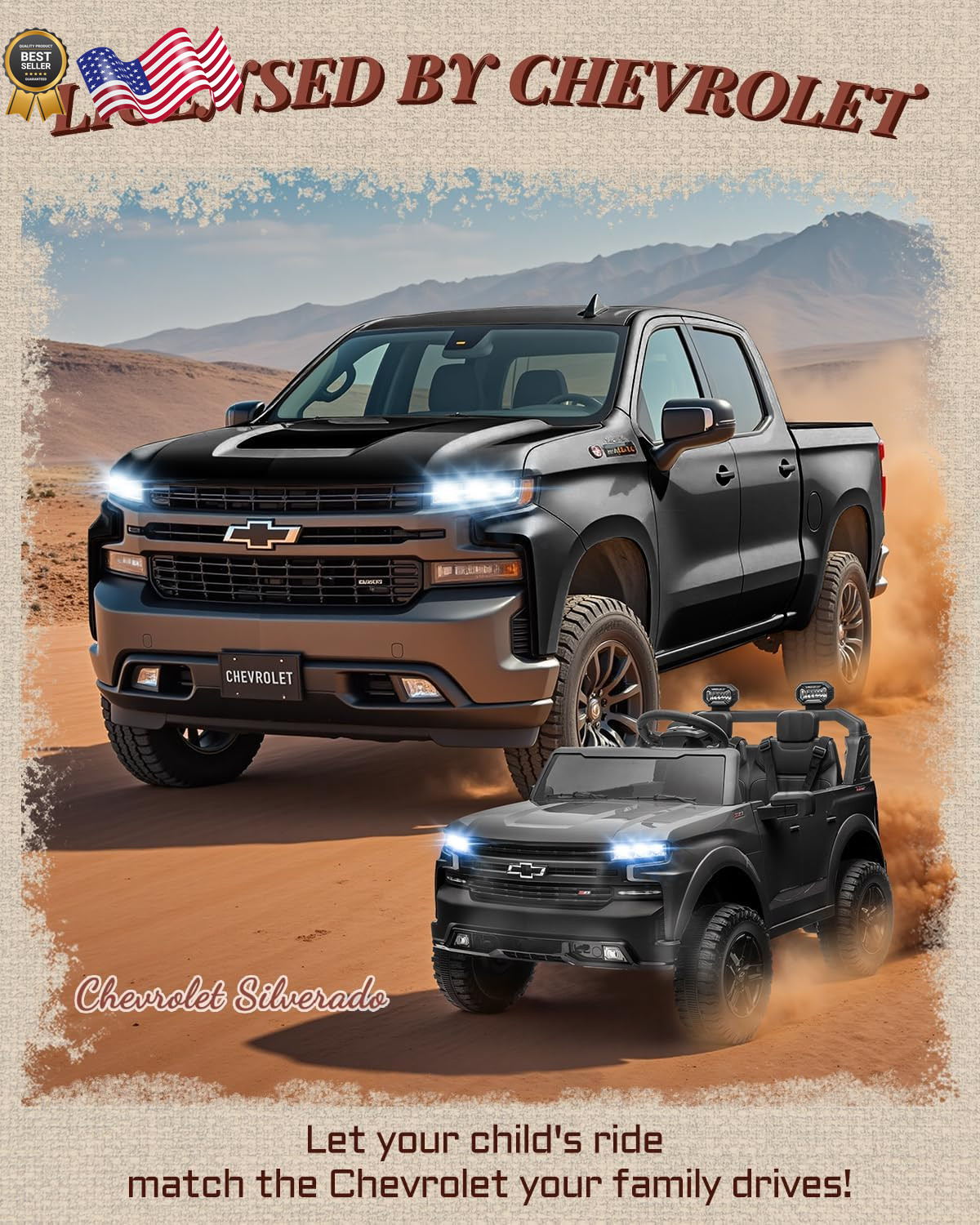 24V 2 Seater Ride on Toys Licensed Chevrolet Silverado, Electric Vehicle with Re