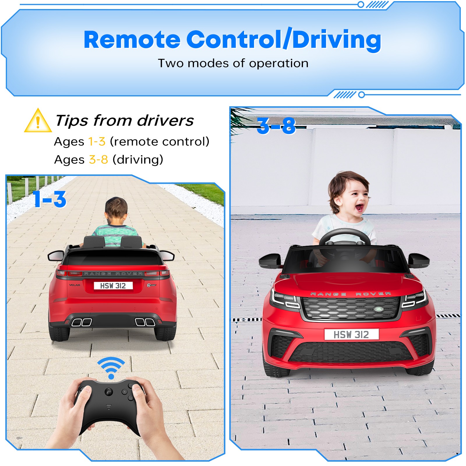 GARVEE 12V Land Rover Licensed Electric Ride-On Car w/ Remote, Music,Safety Belt