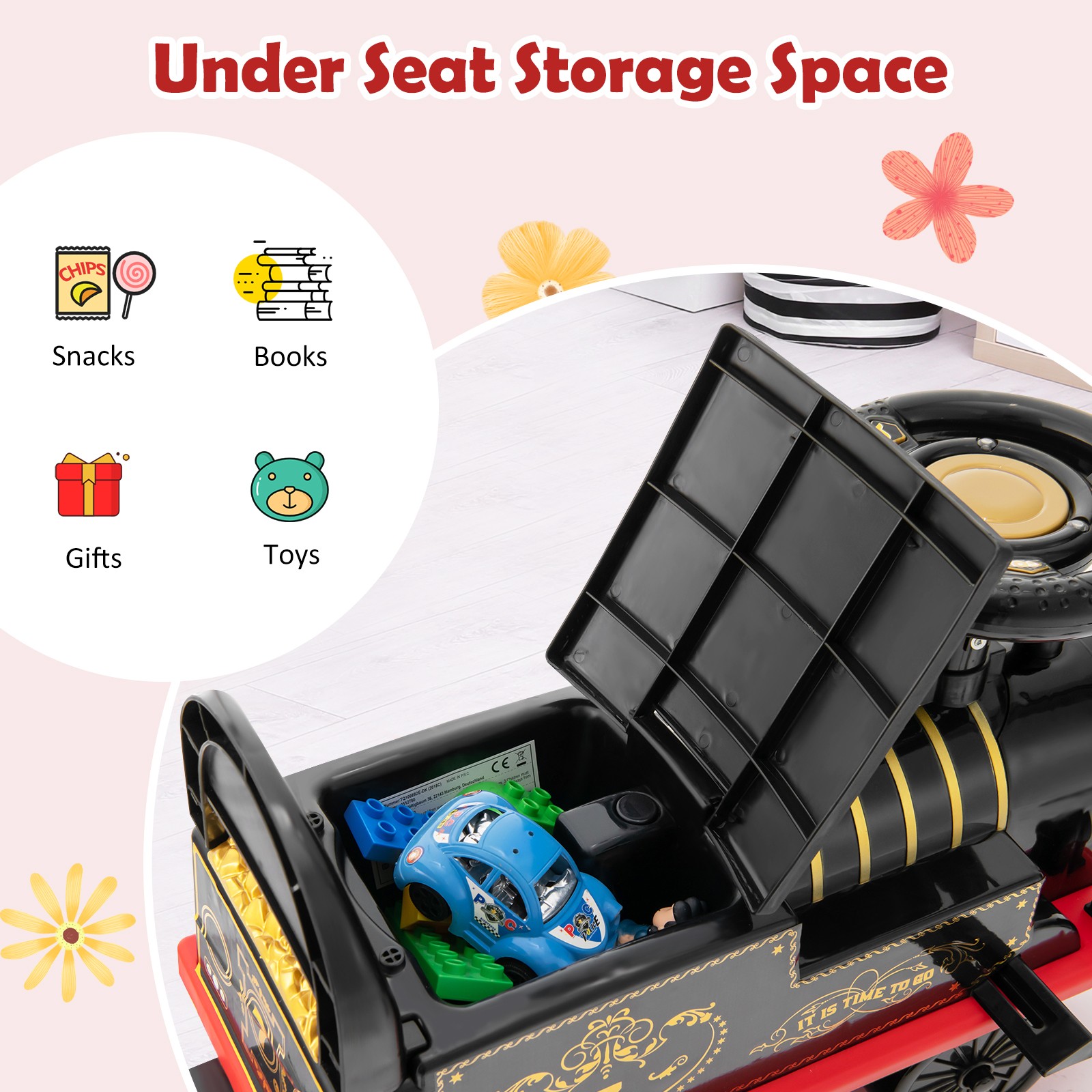 6V Electric Kids Ride On Train Motorized Train Toy w/ Track & 6 Wheels Black