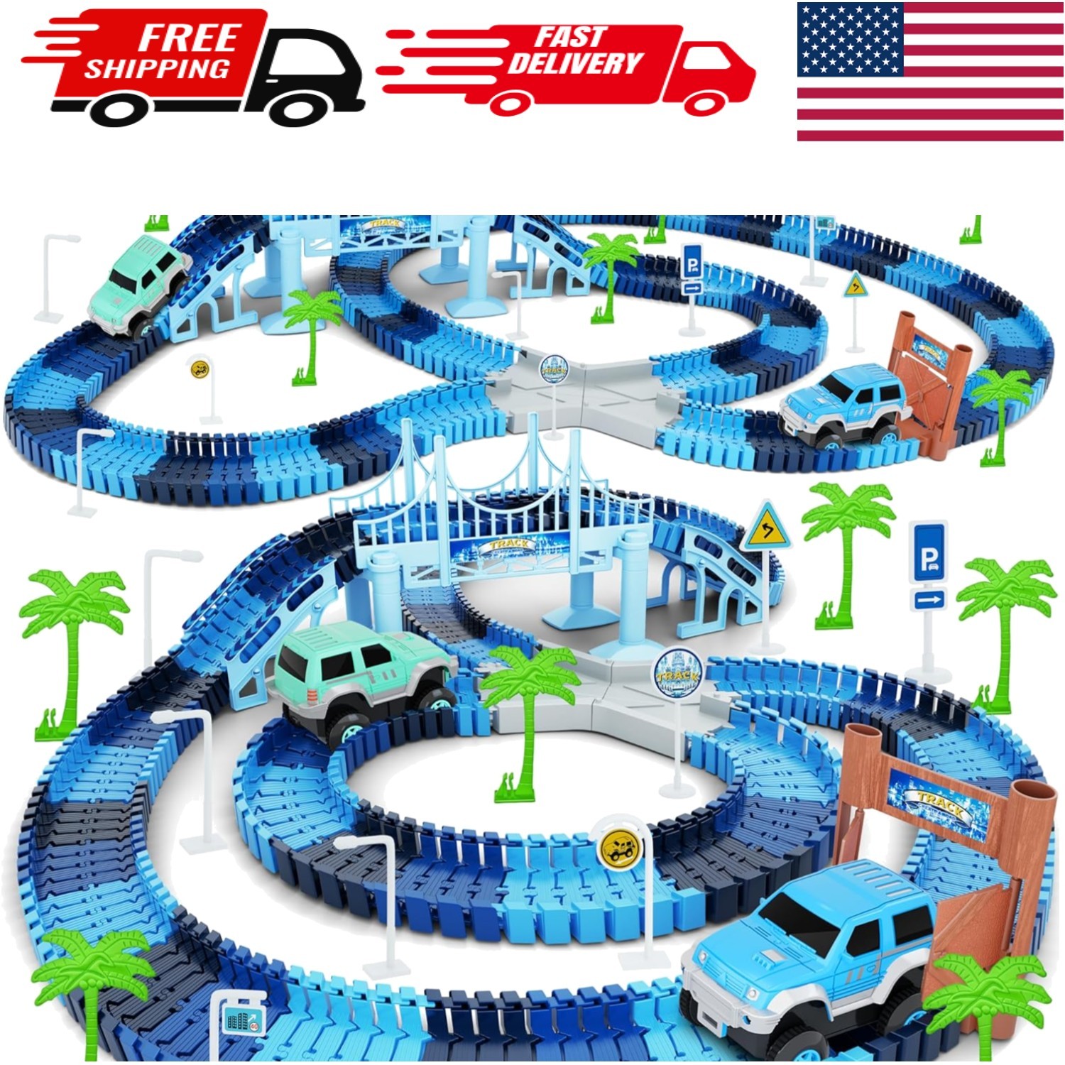 Create Your Frozen World: 269 PCS Race Track Playset & 2 Race Cars for Ages 3-6