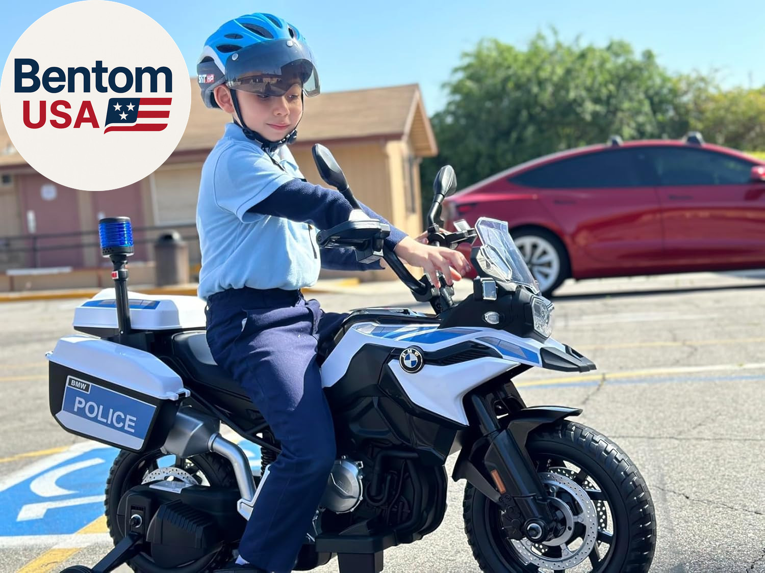 12V 7AH Kids Motorcycle, Licensed BMW Ride on Police Motorcycle for Kids with Hi