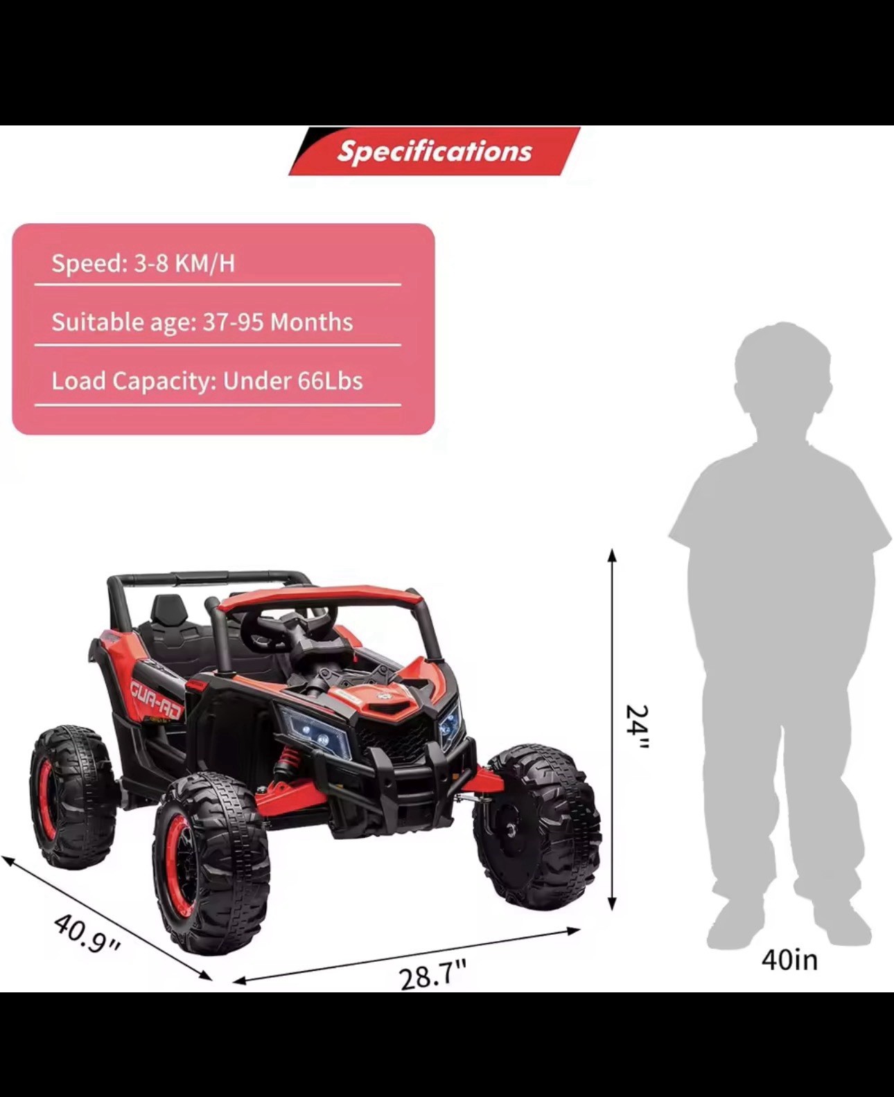 24V Kids Ride-On UTV Car w/ Remote Control, LED Headlights, Music Panel