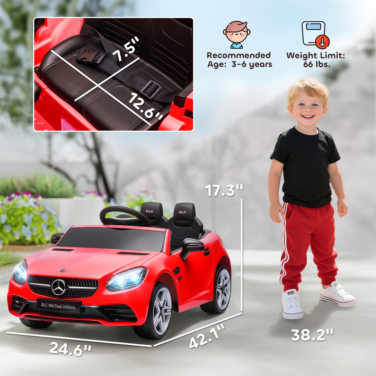 12V Ride On Toy Car for Kids with Remote Control, Red