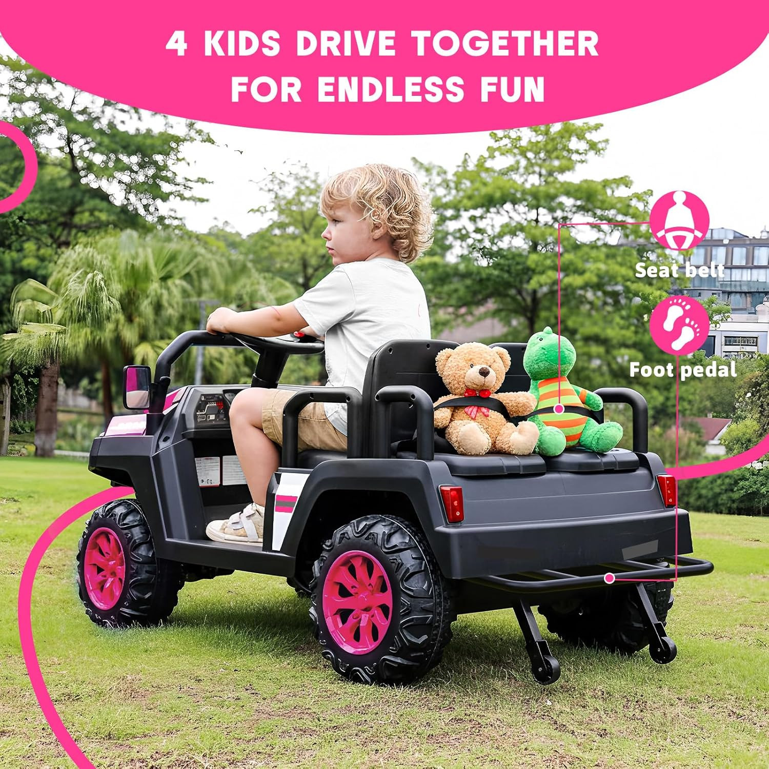 Electric Car for Kids, 24V 4 Seater Ride on Toys W/Parent Remote, 4 Wheeler Susp