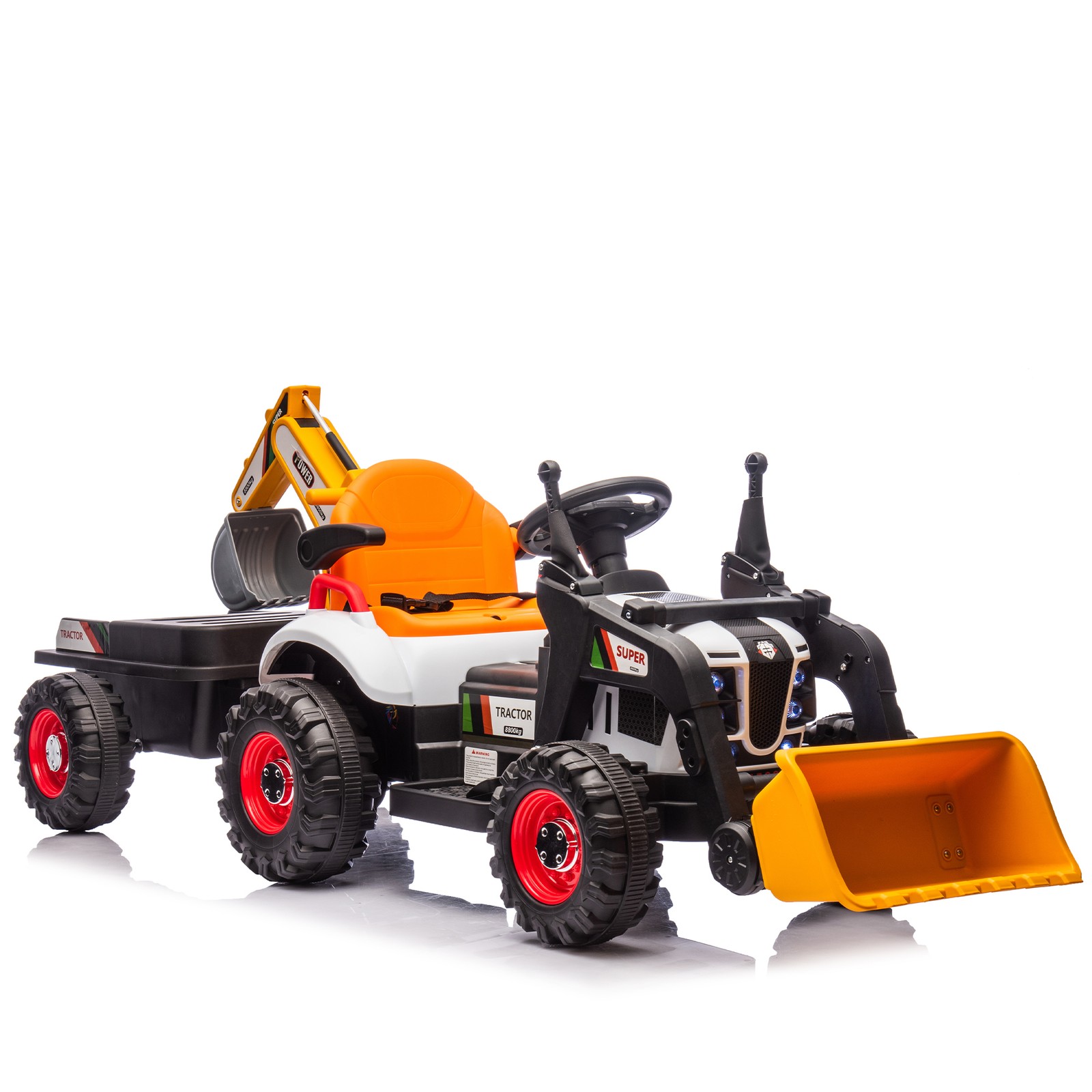 24VKids Ride on Electric Tractor Toy Excavator Vehicle Construction Truck Orange