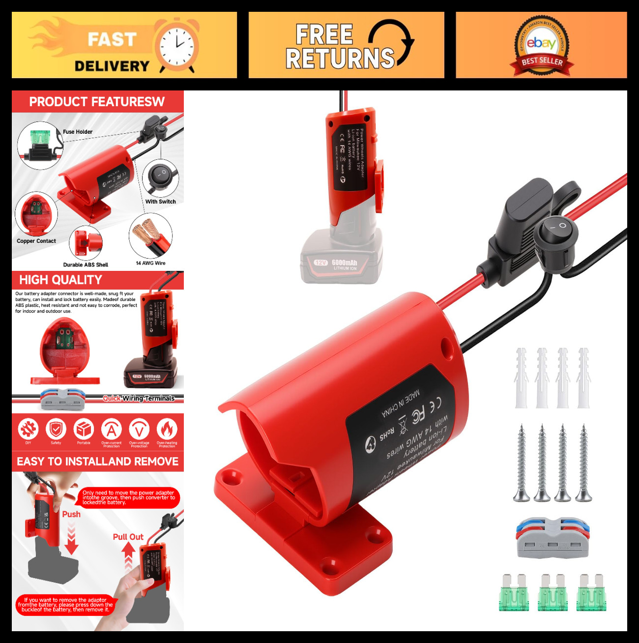 12V Battery Converter for Kids Ride-On Cars | Adapter with Fuse, Switch & Termin
