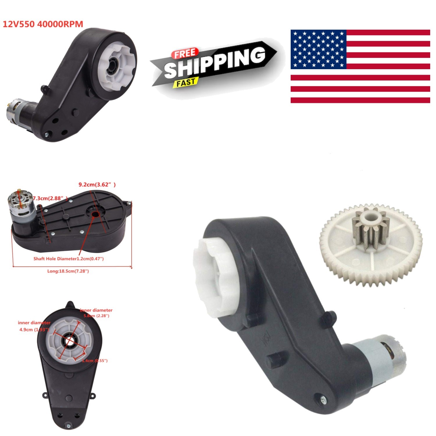 12 Volt Gearbox Motor for Kids Electric Toys with Quick Connect Features