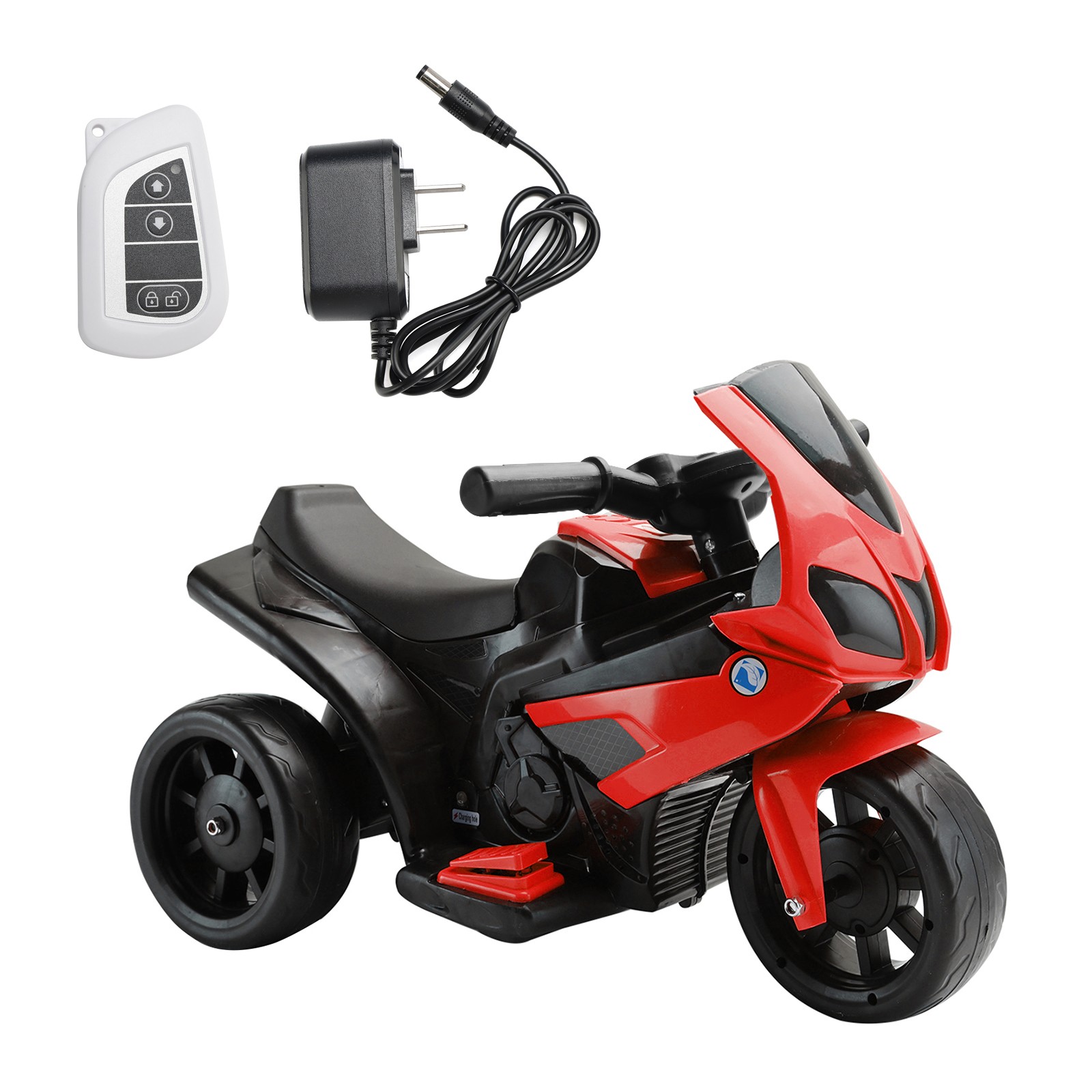 3Wheel 6V Kid Ride On Motorcycle Electric Toy With Remote Control LED Light Red`