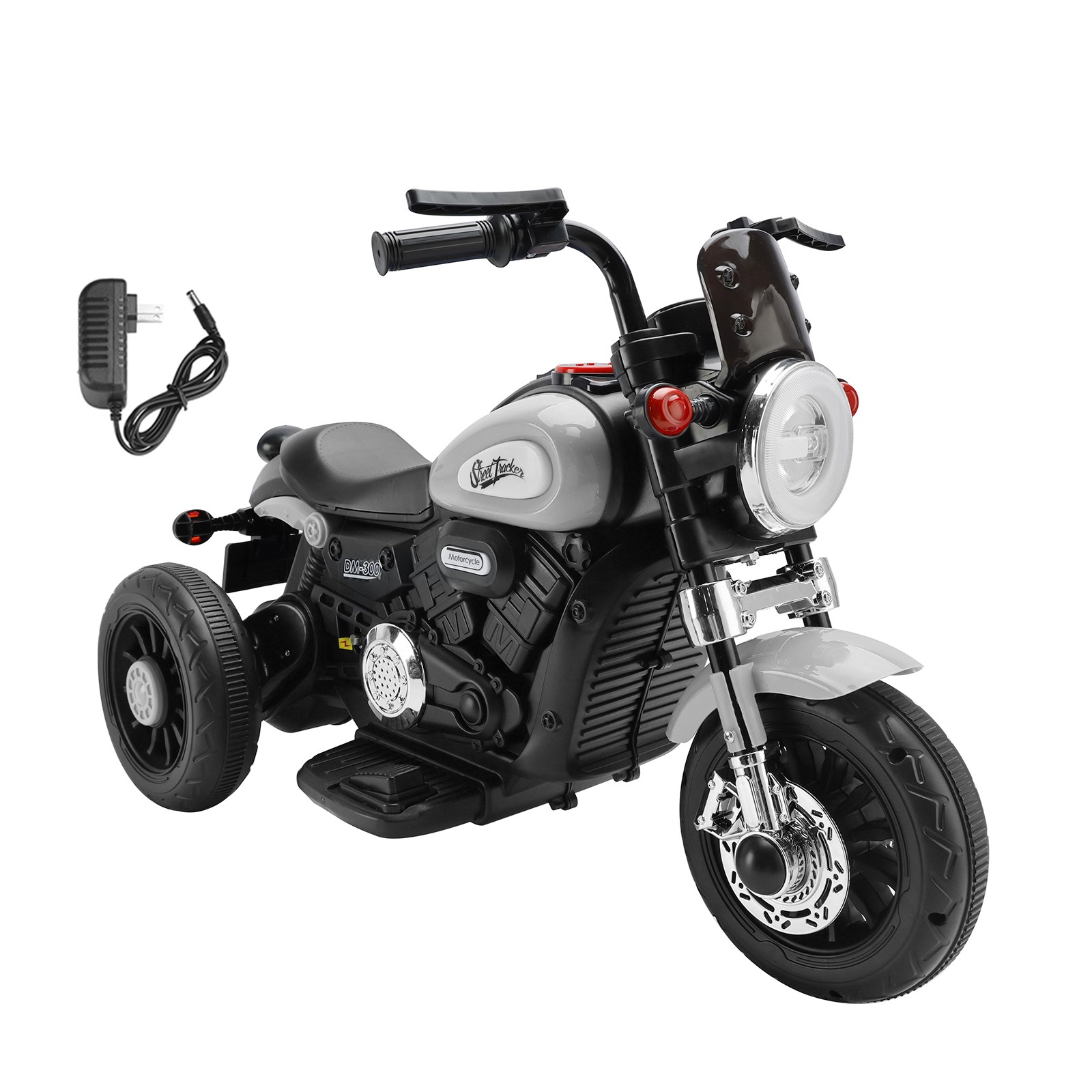 3 Wheel Kids Ride On Motorcycle 6V Powered Electric Dual Drive Toy Car Gray E4