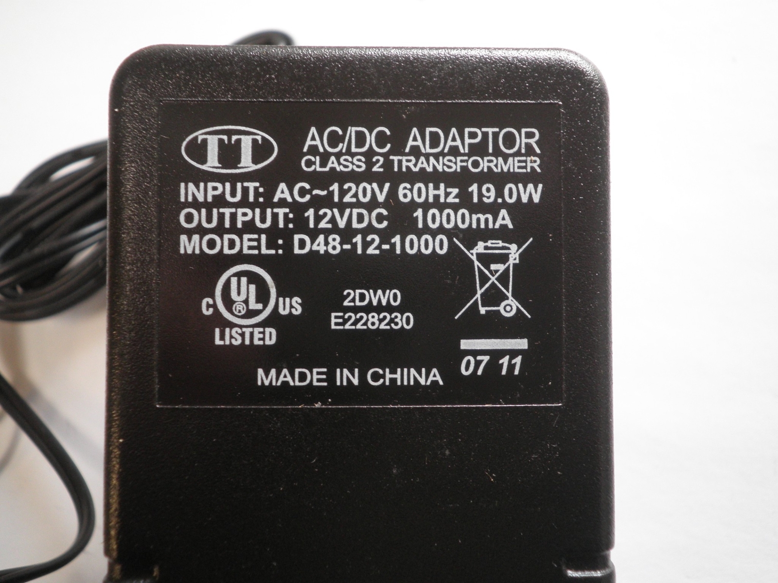 TT CLASS 2 BATTERY CHARGER FOR RIDE ON 12V D48-12-1000 PARTS 740