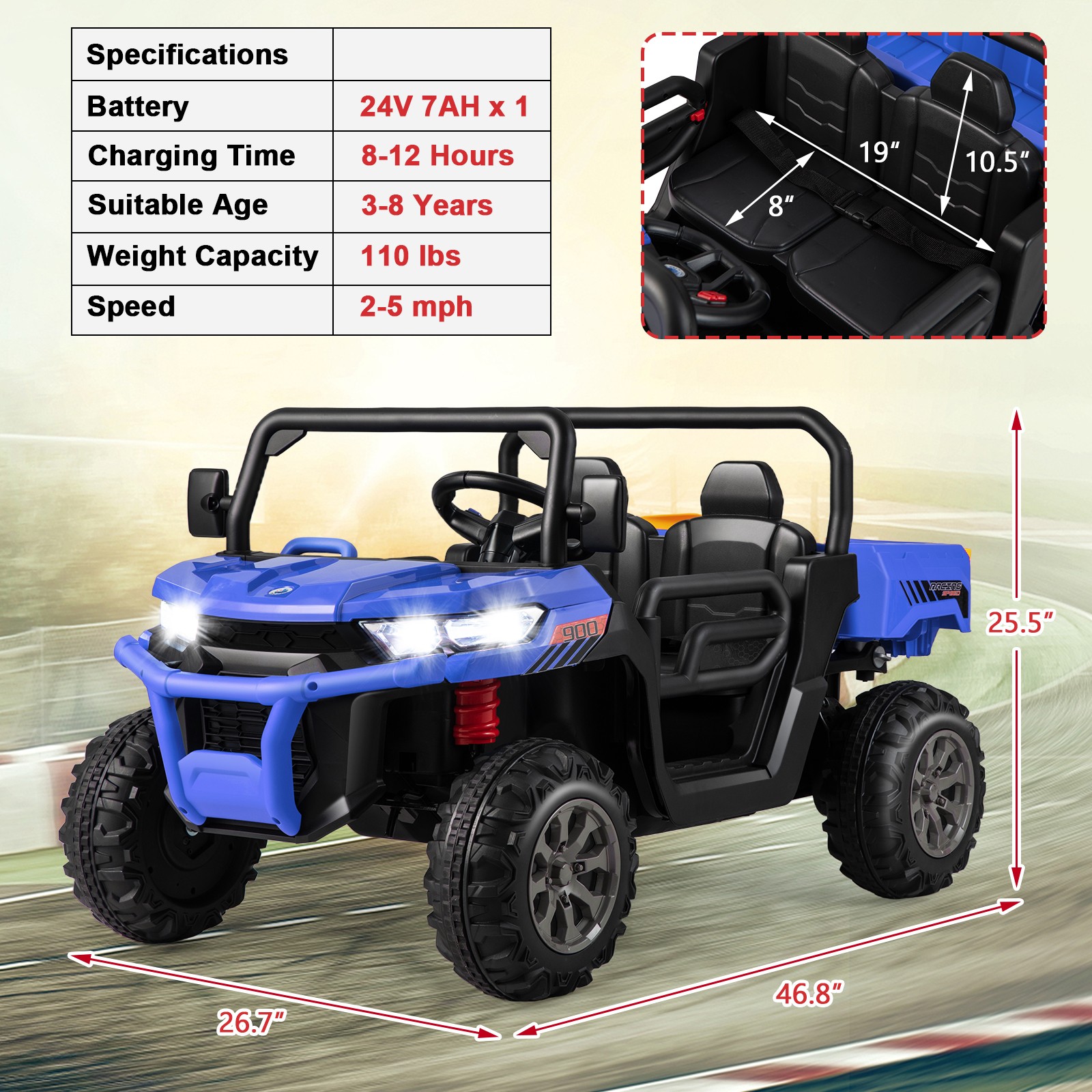 24V Kids Ride On Dump Truck 2-Seater Electric Truck w/ Remote Control Blue