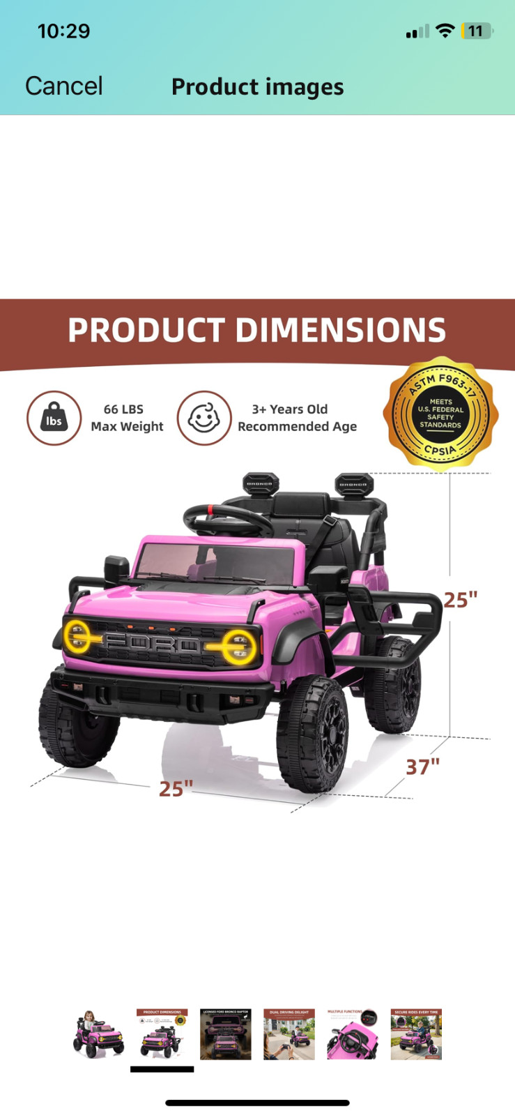 12V Ford Bronco Raptor Ride on Car for Kids, Electric Power Car Ride-On Toy for