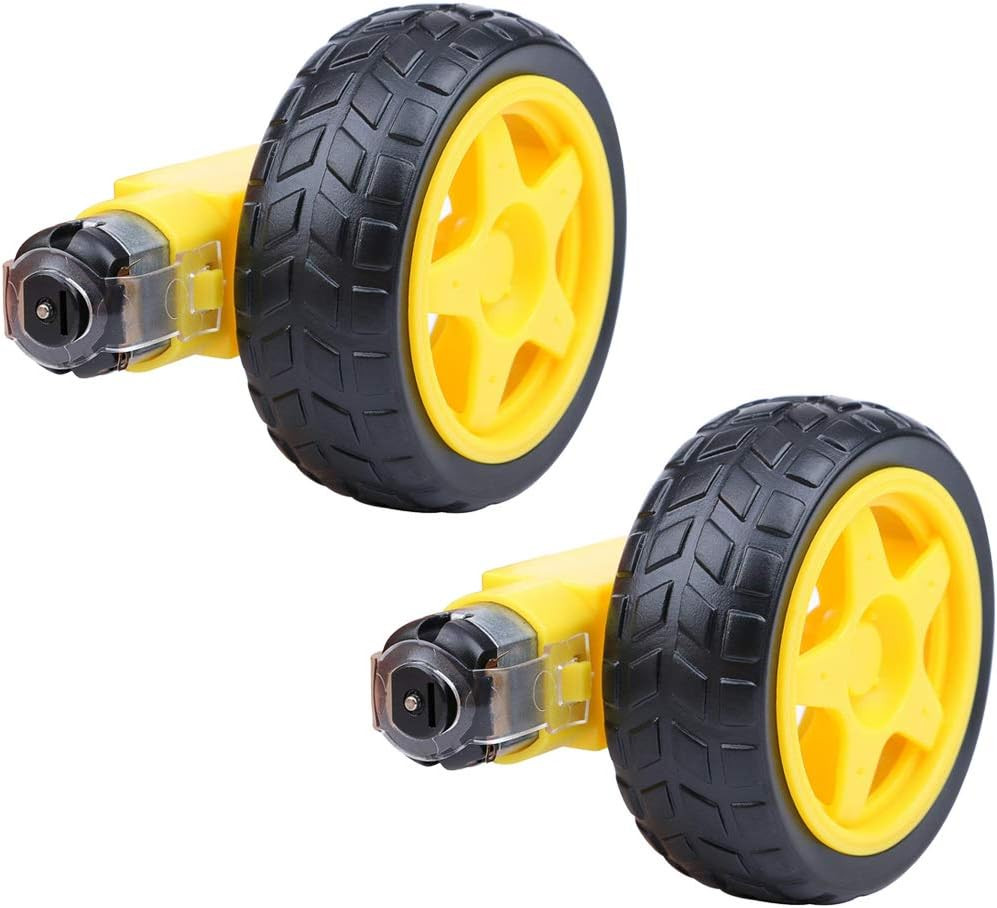 2Pcs Smart Car Robot Plastic Tire Wheel with DC 3-6V Gear Motor for Robot 65 * 2