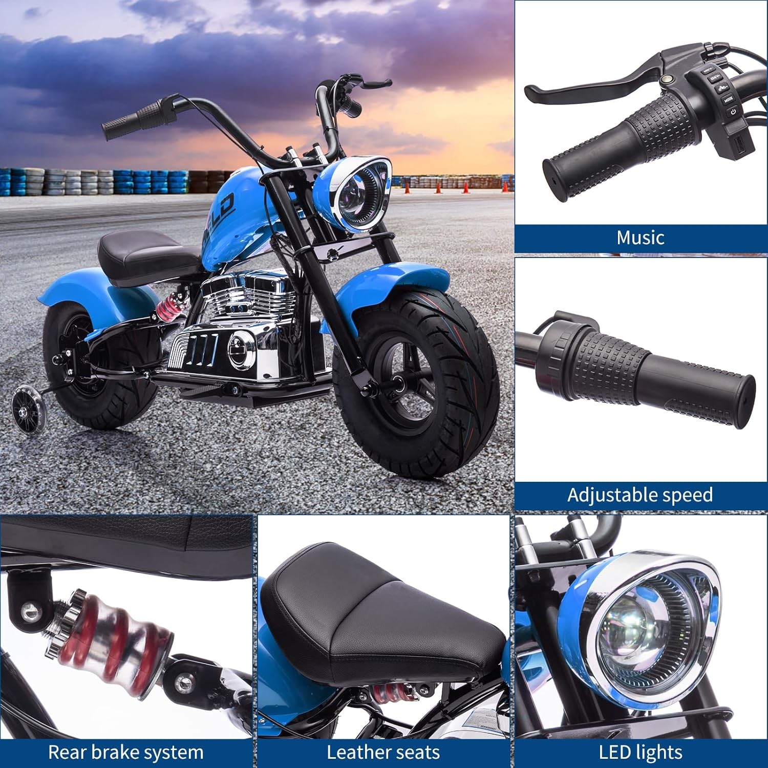 High-Speed Kids Electric Dirt Bike 16mph 350W Motor Leather Seat Training Wheels